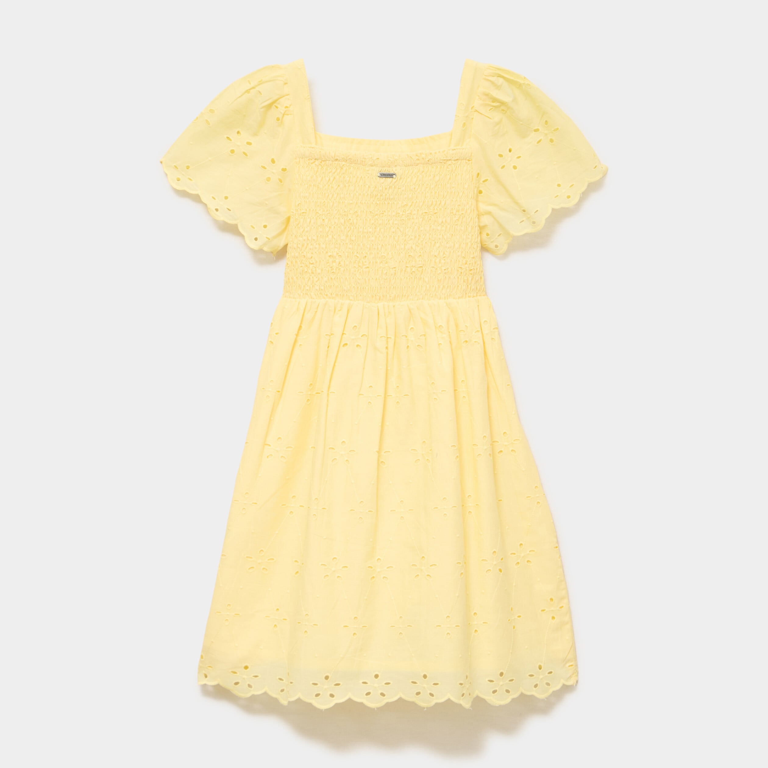 Robe c&eacute;r&eacute;monie broderie anglaise smock&eacute; jaune clair fille