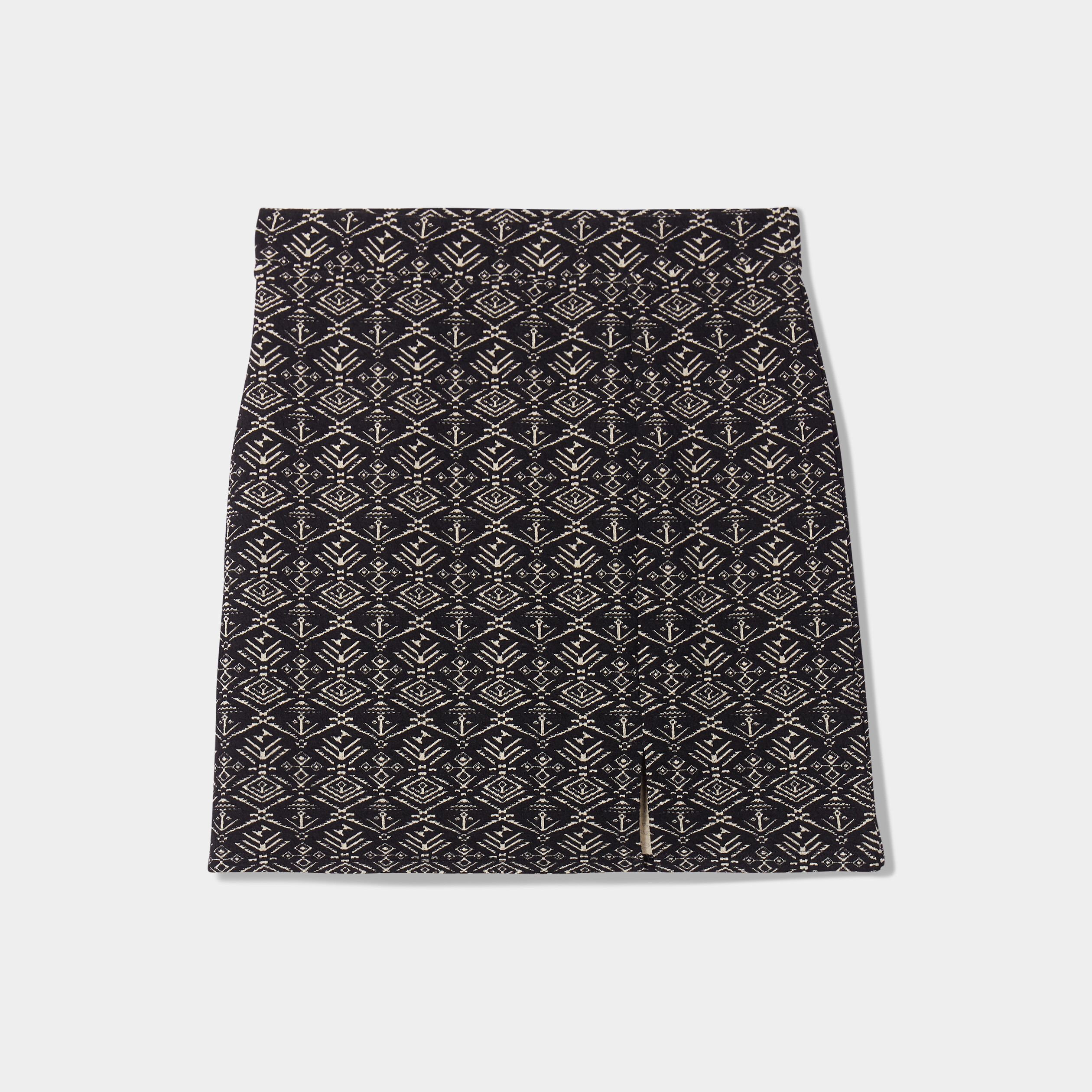 Jupe jacquard courte fendue noir femme