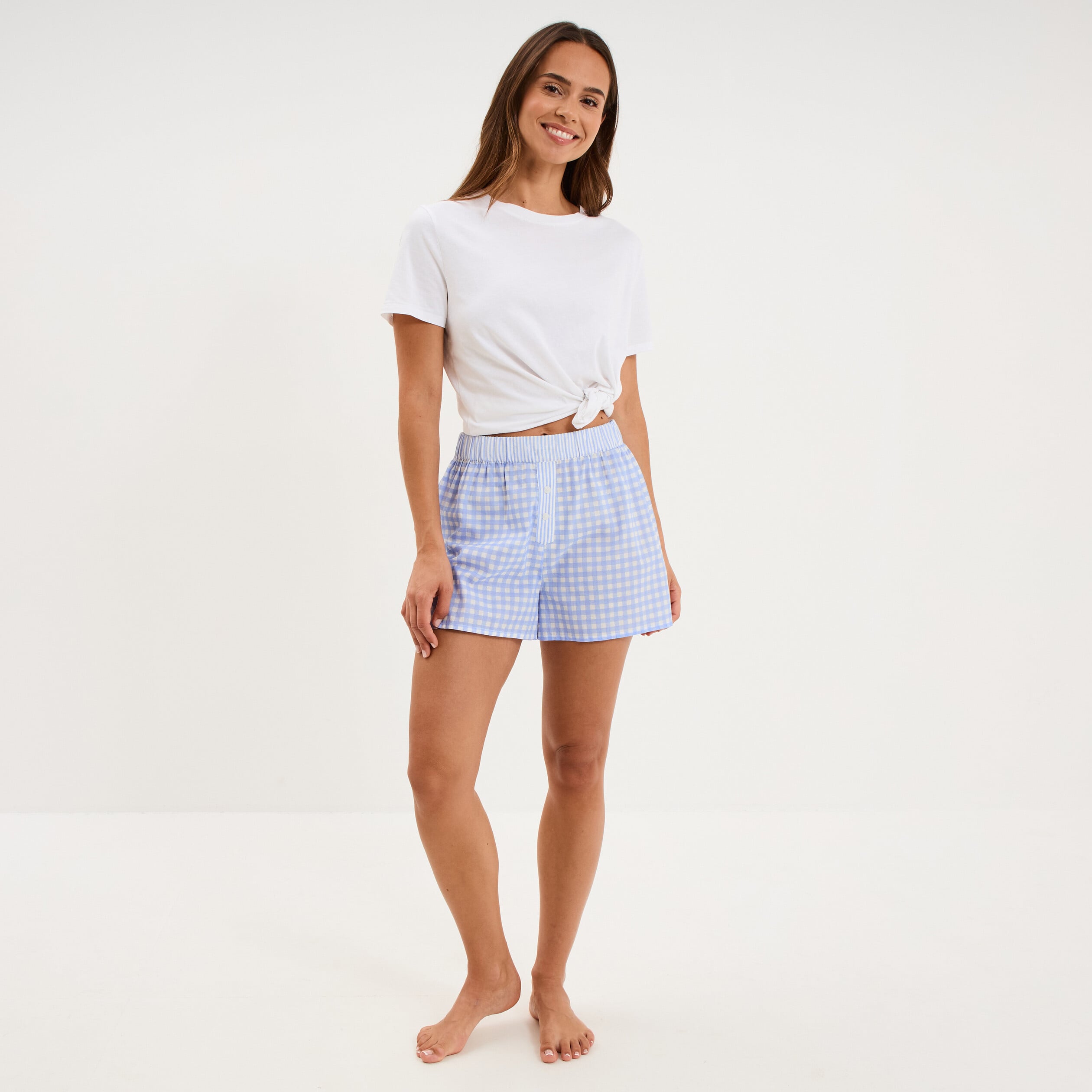 Short de pyjama taille &eacute;lastiqu&eacute;e coton blanc femme