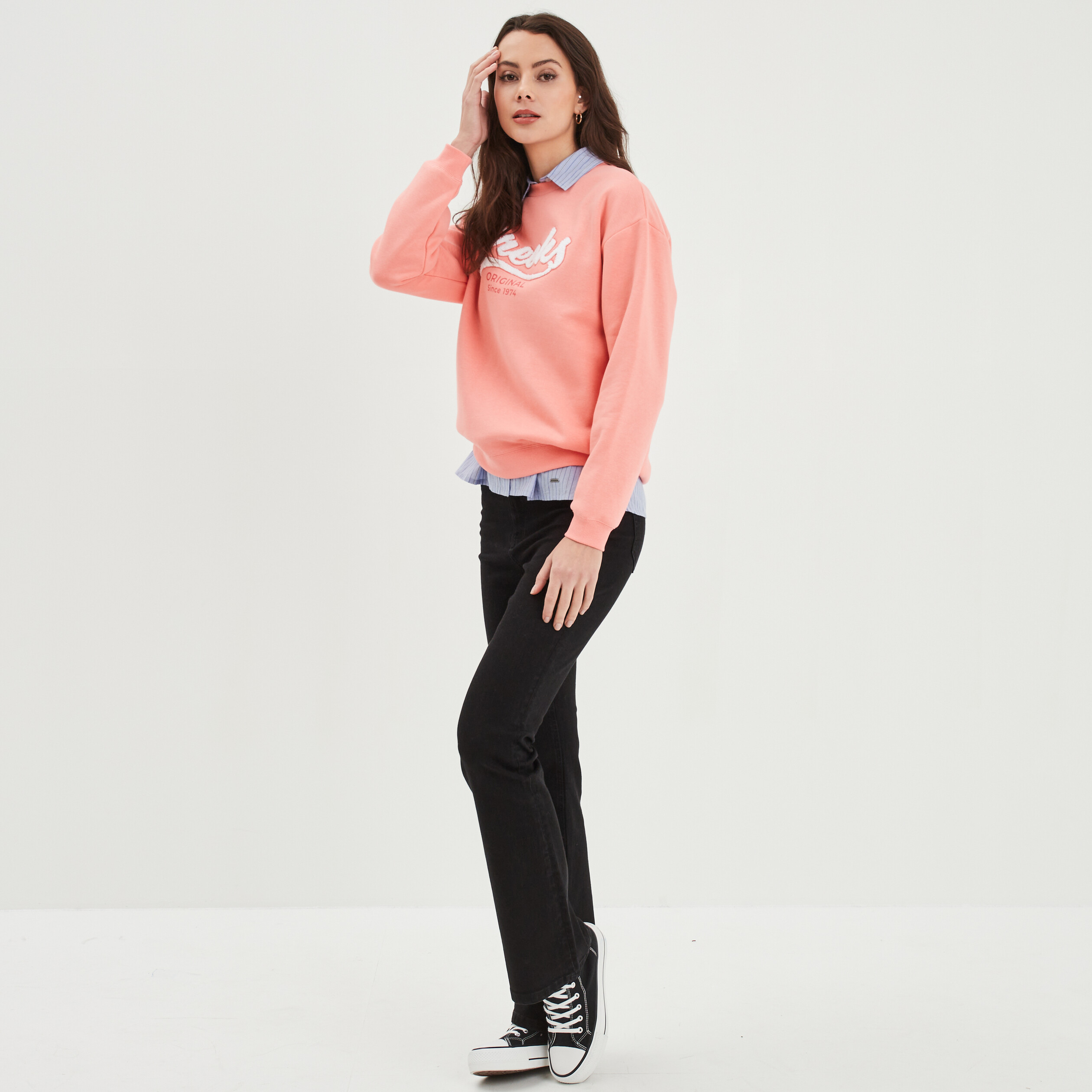 sweat col rond manches longues creeks rose saumon femme Sweat col rond manches longues Creeks rose saumon femme