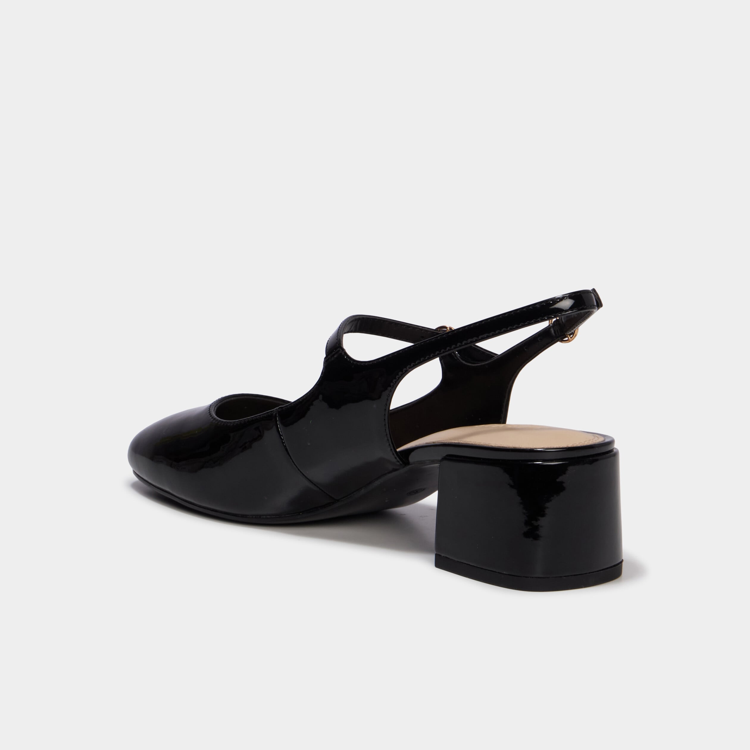 Escarpin slingback verni talon bloc noir femme