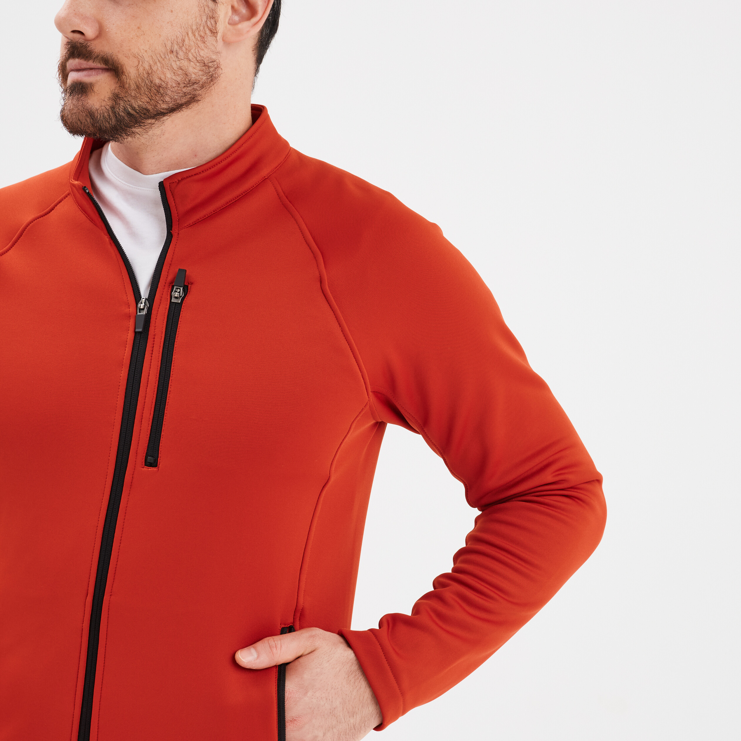 Gilet zippe col montant Trappeur orange fonce homme
