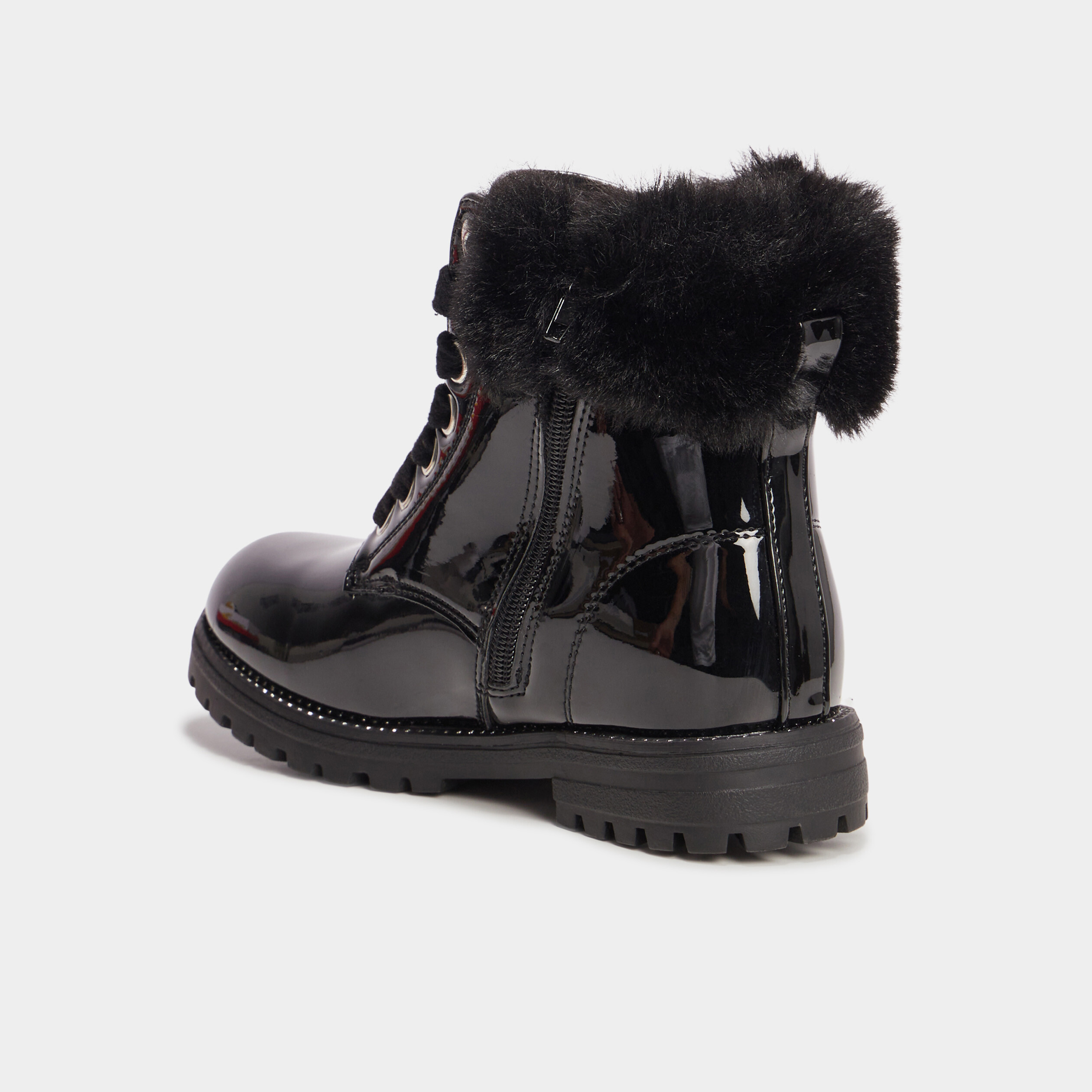 Bottines vernies bords fausse fourrure noir fille