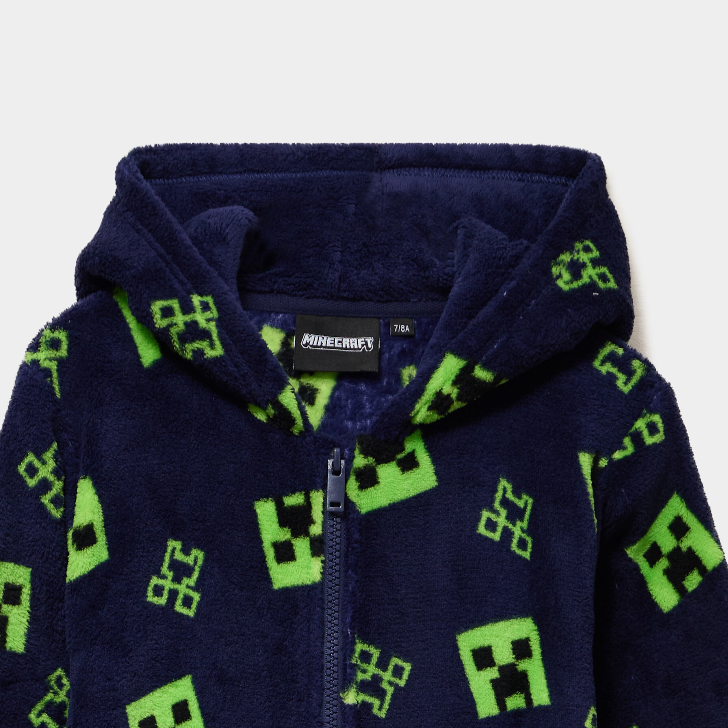 Combinaison pyjama velours Minecraft bleu marine gar&ccedil;on