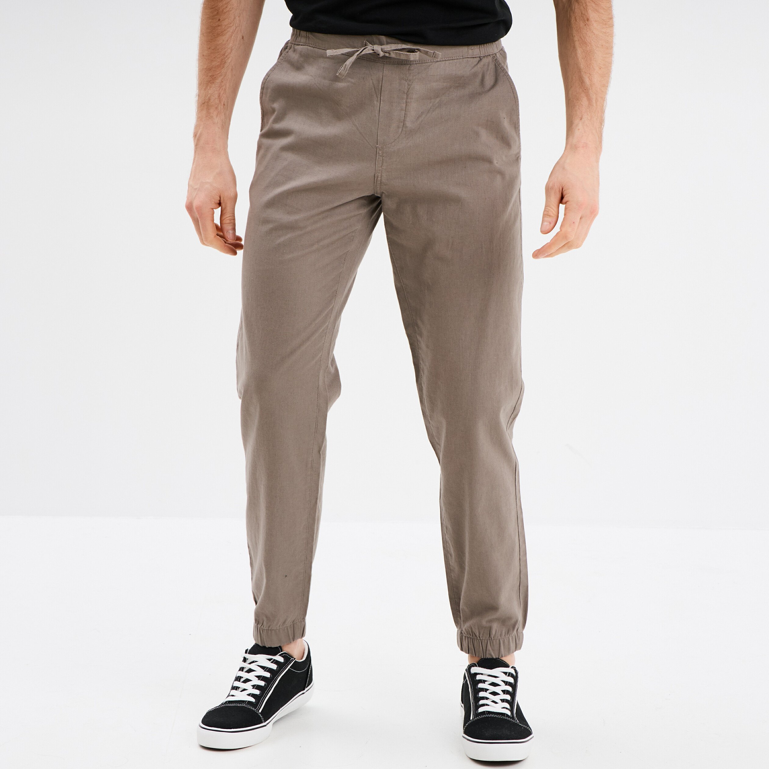 pantalon de jogging en lin melange gris homme Pantalon de jogging en lin mélangé gris homme