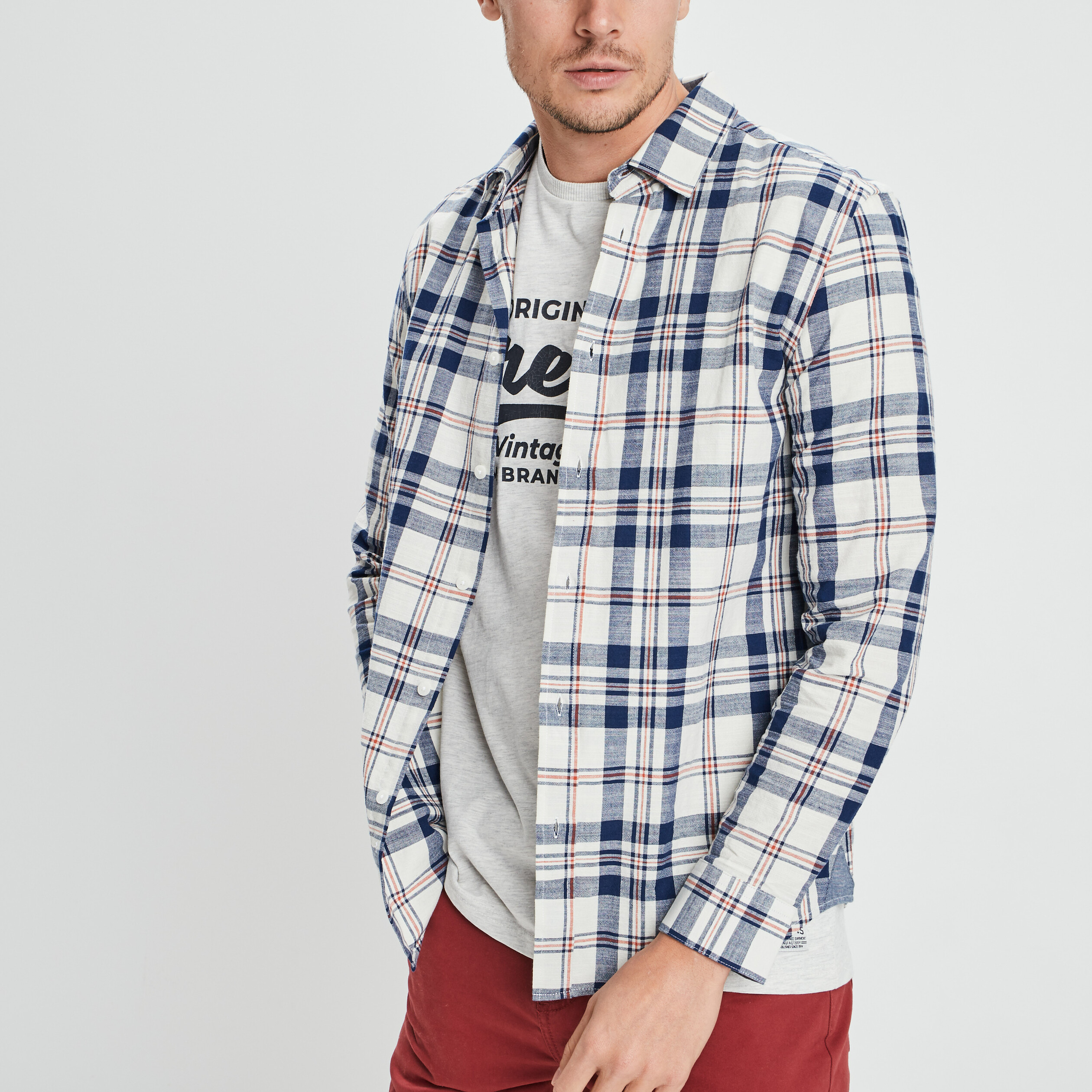 chemise manches longues a carreaux bleu homme Chemise manches longues à carreaux bleu homme