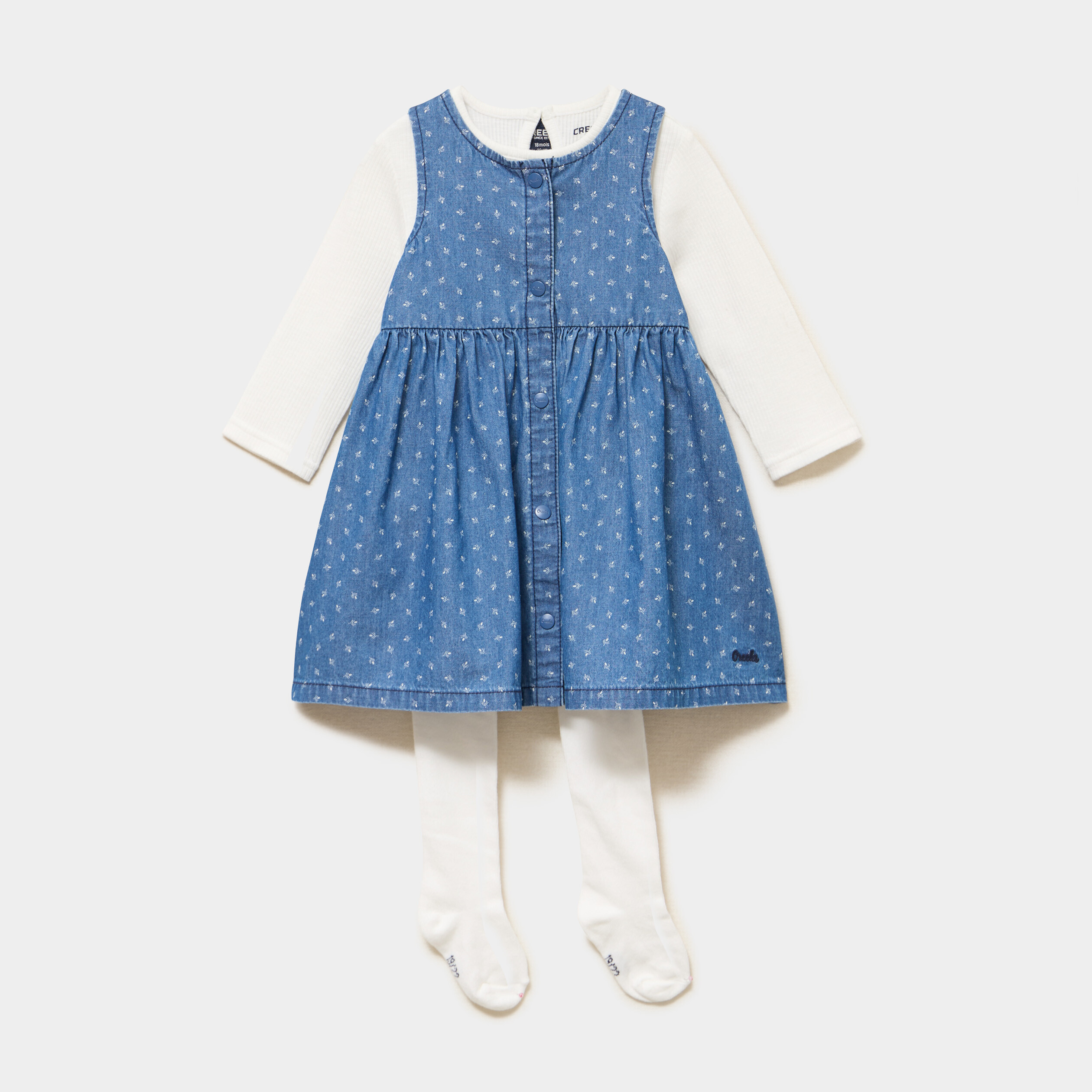 Ensemble 3 pi&egrave;ces robe t-shirt collants denim stone b&eacute;b&eacute; fille