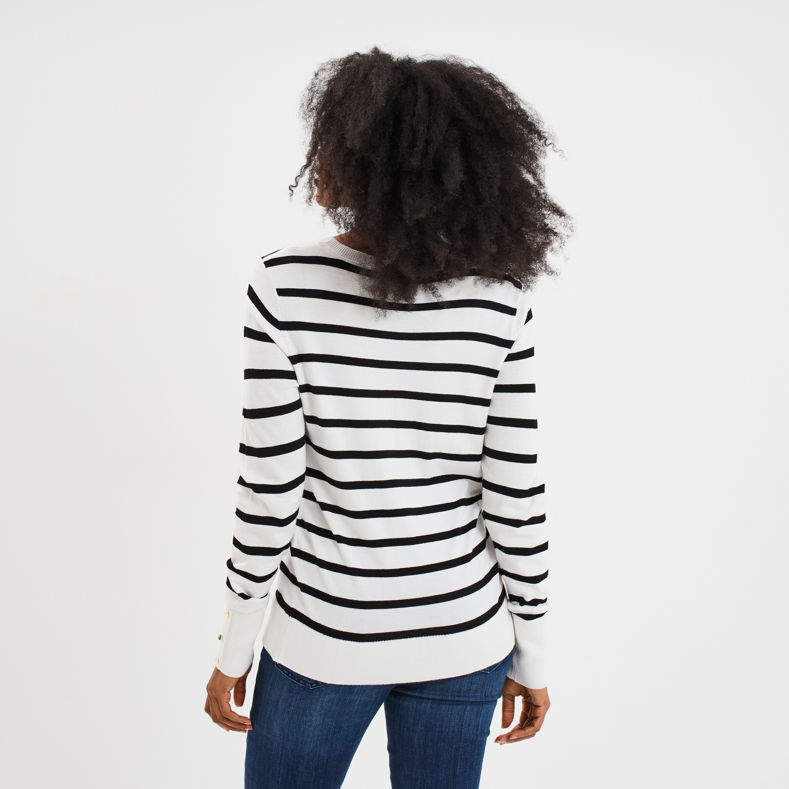 pull col rond boutons aux poignets ecru femme Pull col rond boutons aux poignets ecru femme