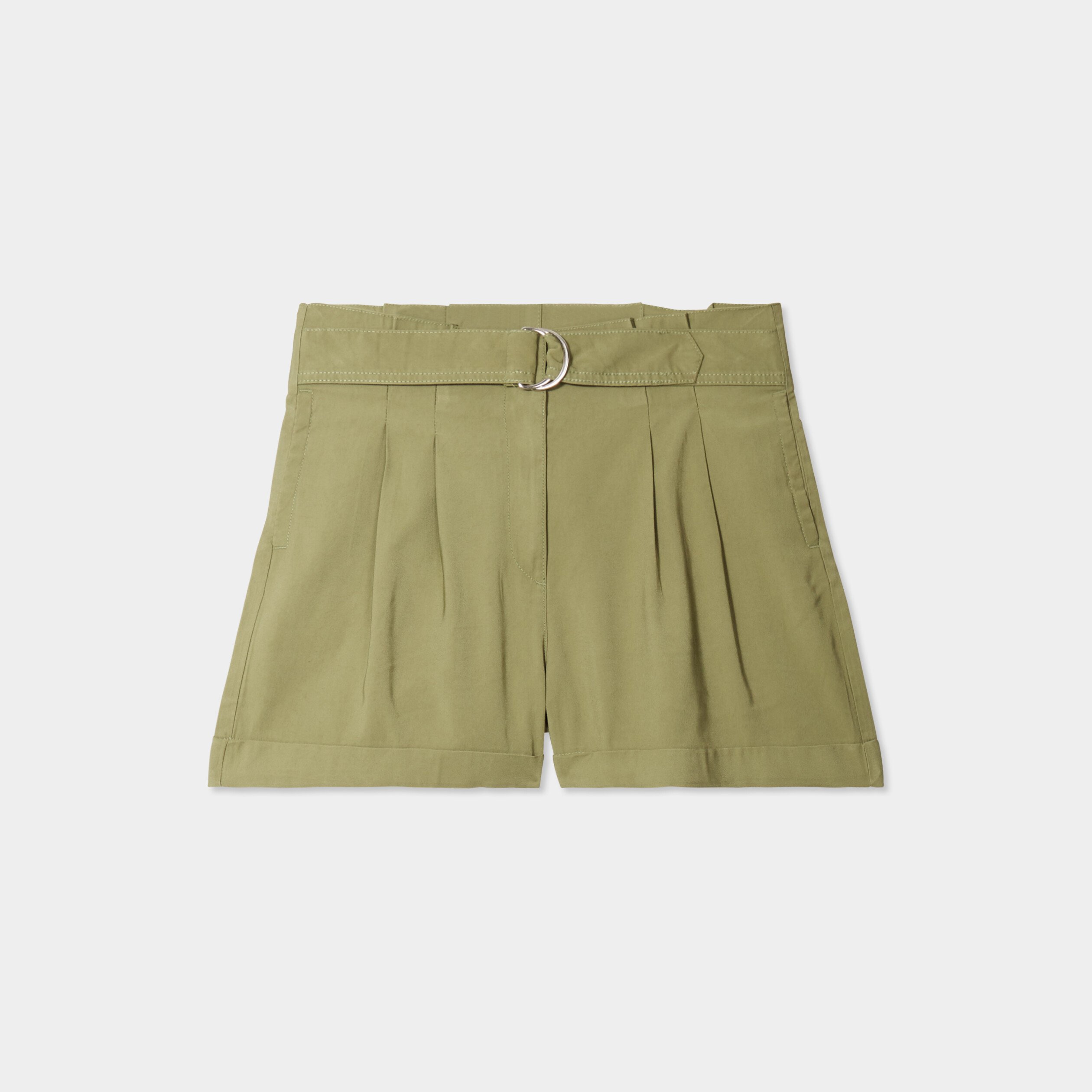 Short fluide droit vert kaki femme