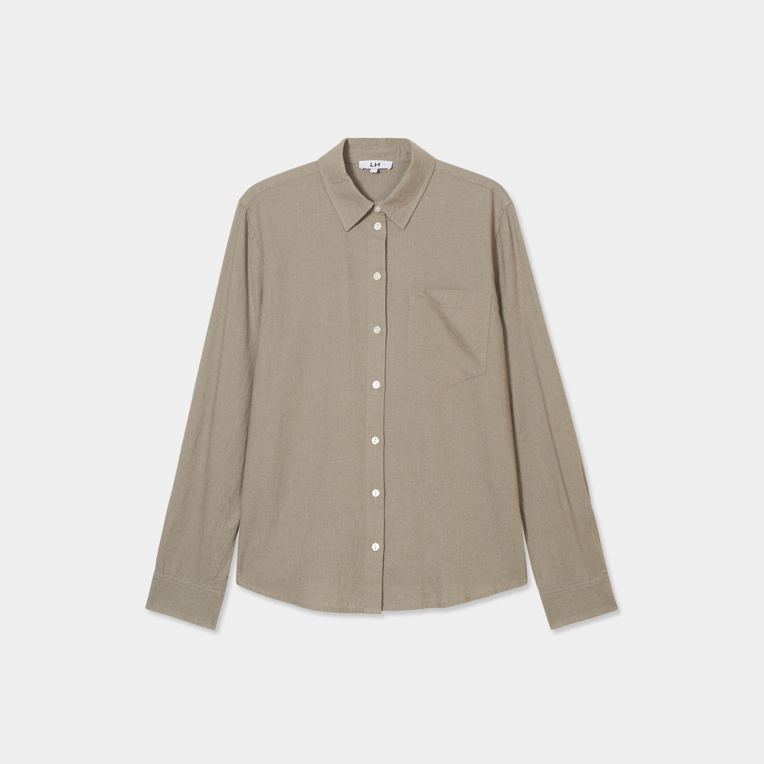 Chemise lin m&eacute;lang&eacute; manches longues vert kaki femme
