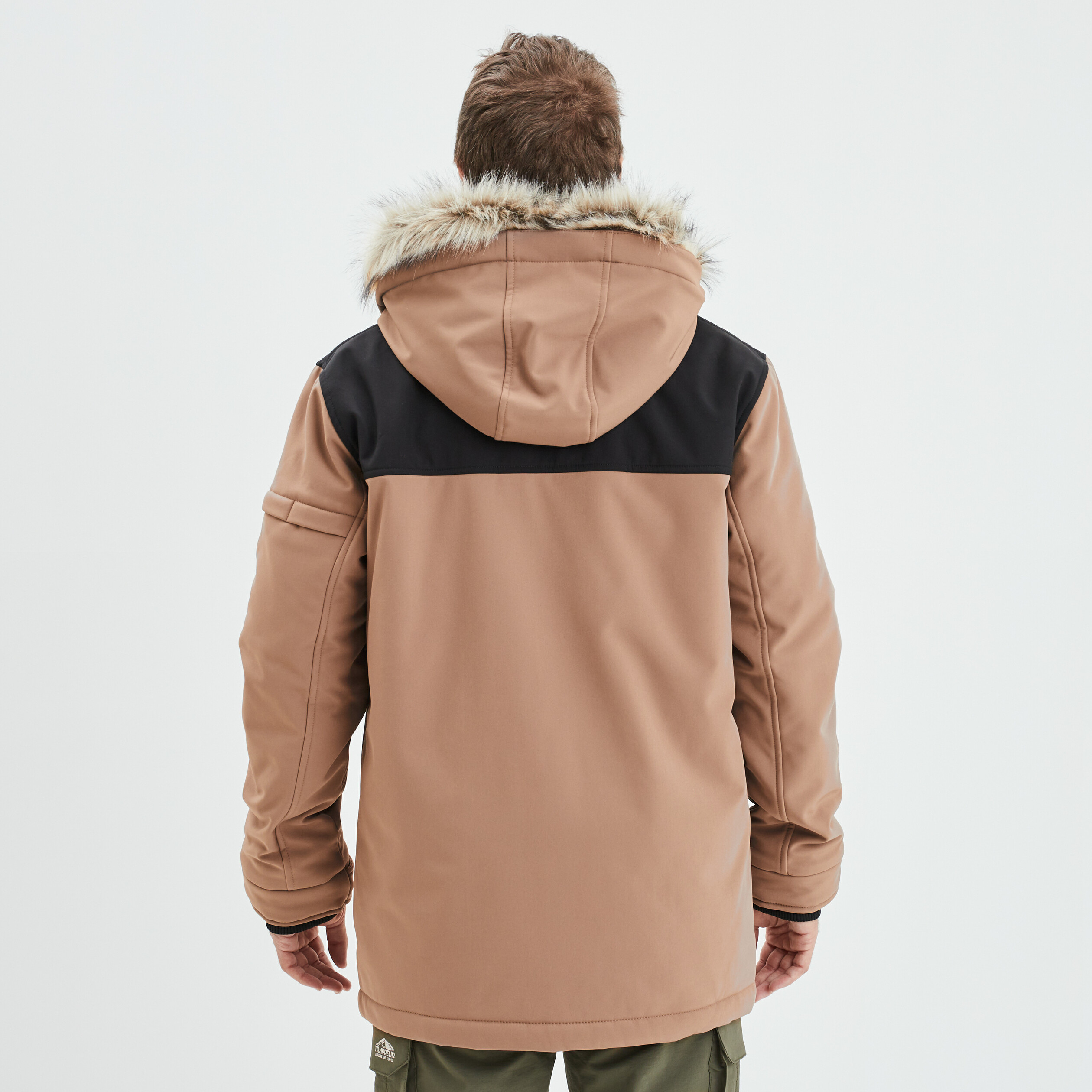 Parka avec capuche fausse fourrure taupe homme