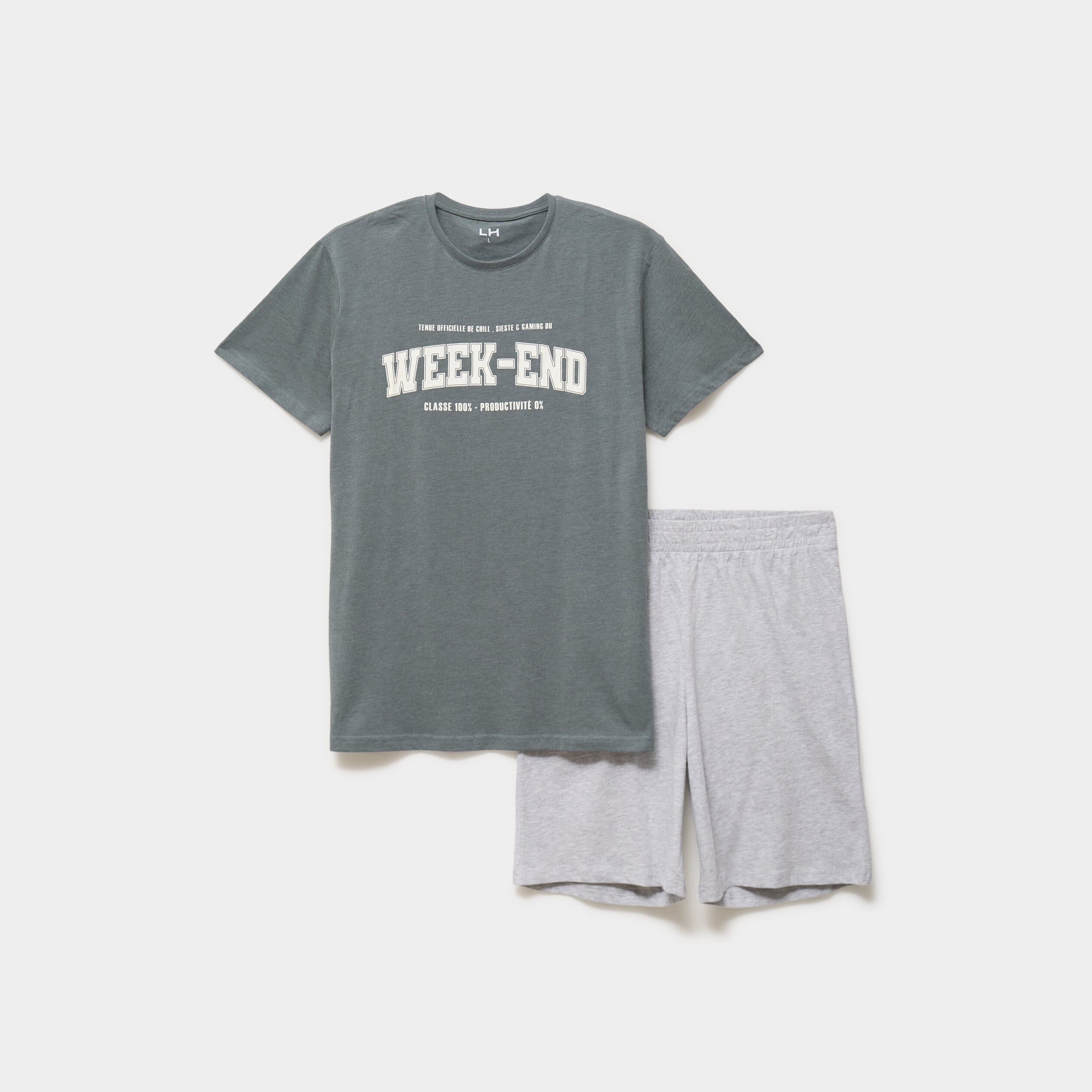 Ensemble pyjama short et t-shirt vert kaki homme