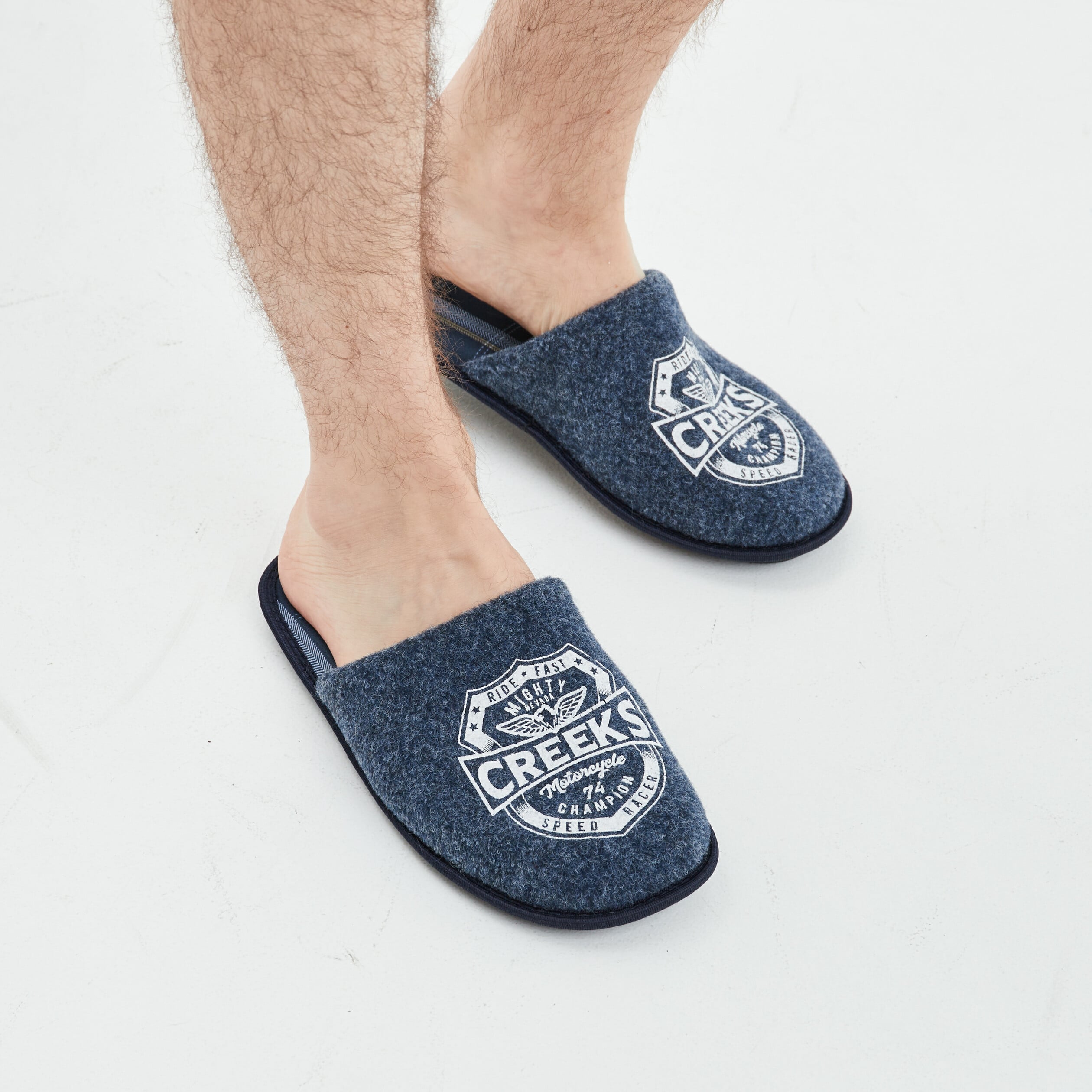 Mules bout rond bleu homme