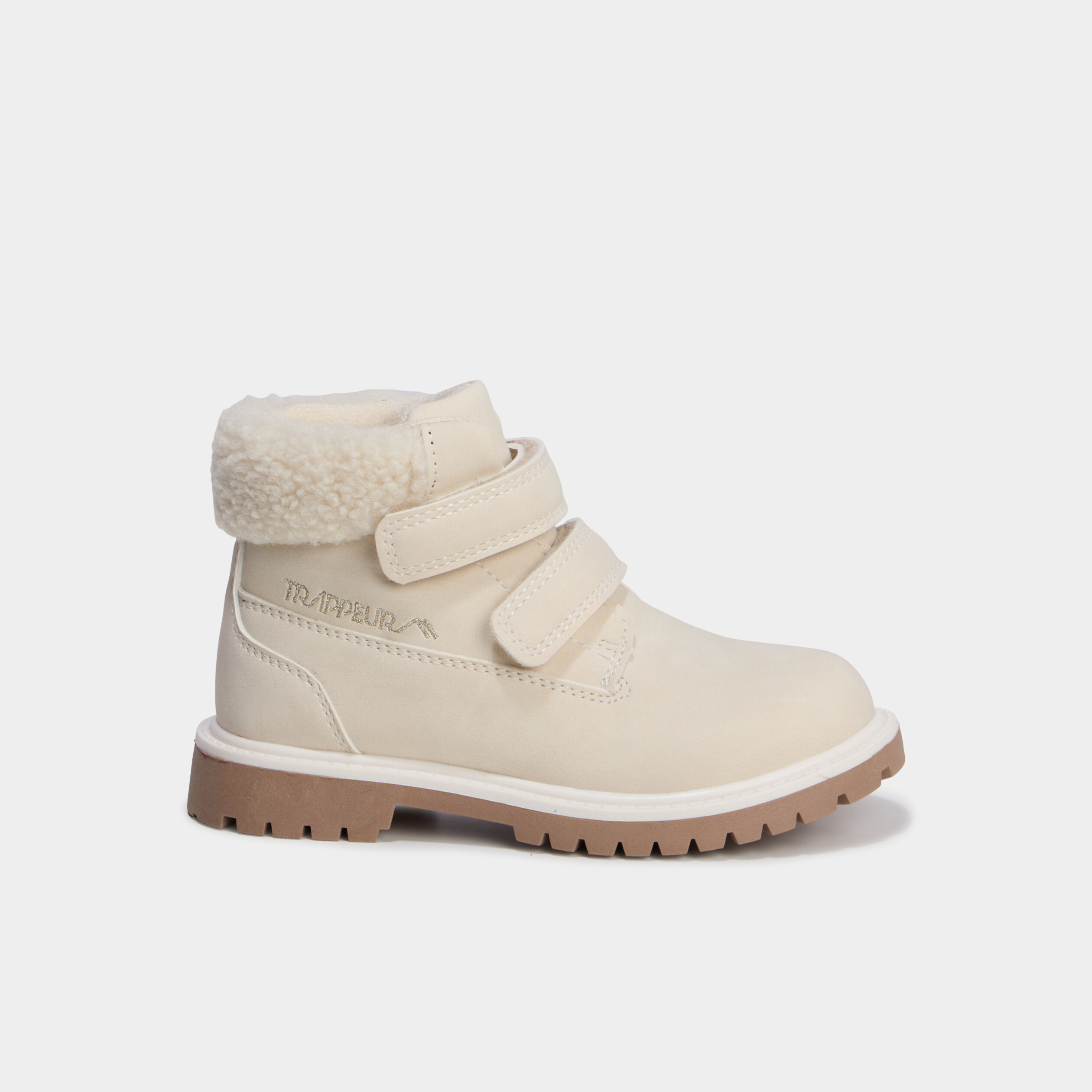 Bottines &agrave; scratchs fausse fourrure creme fille
