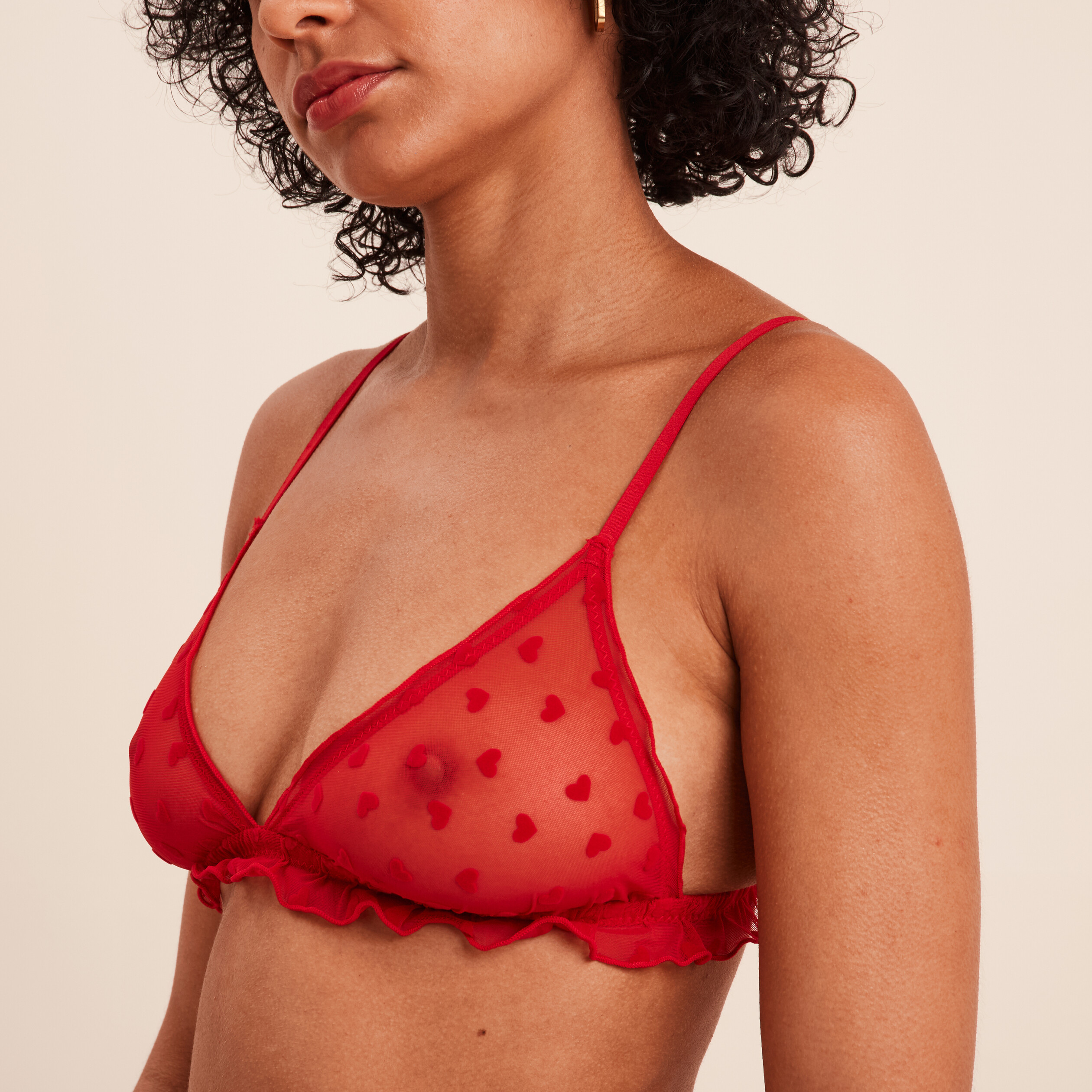 soutien gorge triangle tulle brode rouge femme Soutien-gorge triangle tulle brodé rouge femme