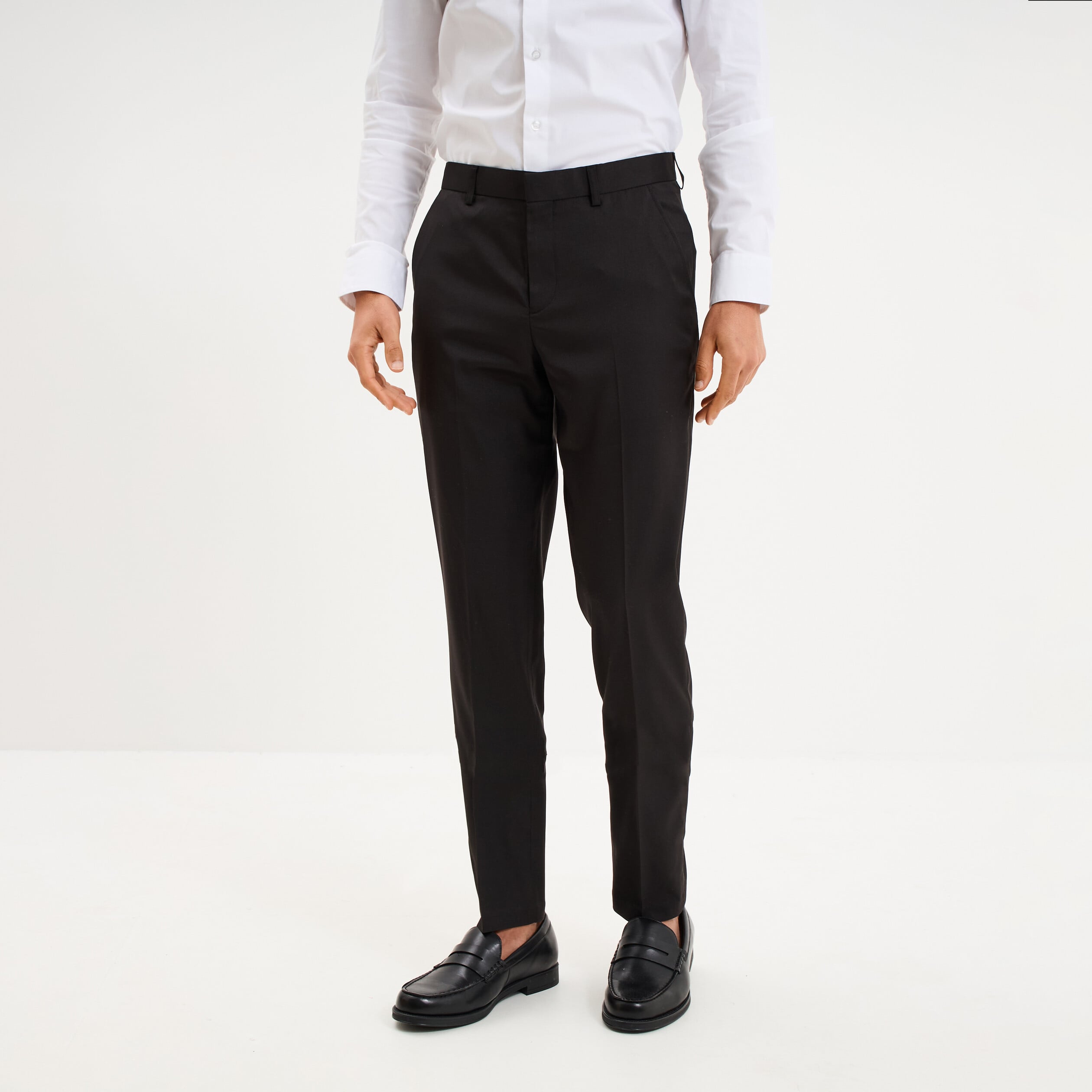 Pantalon de costume droit avec pinces noir homme