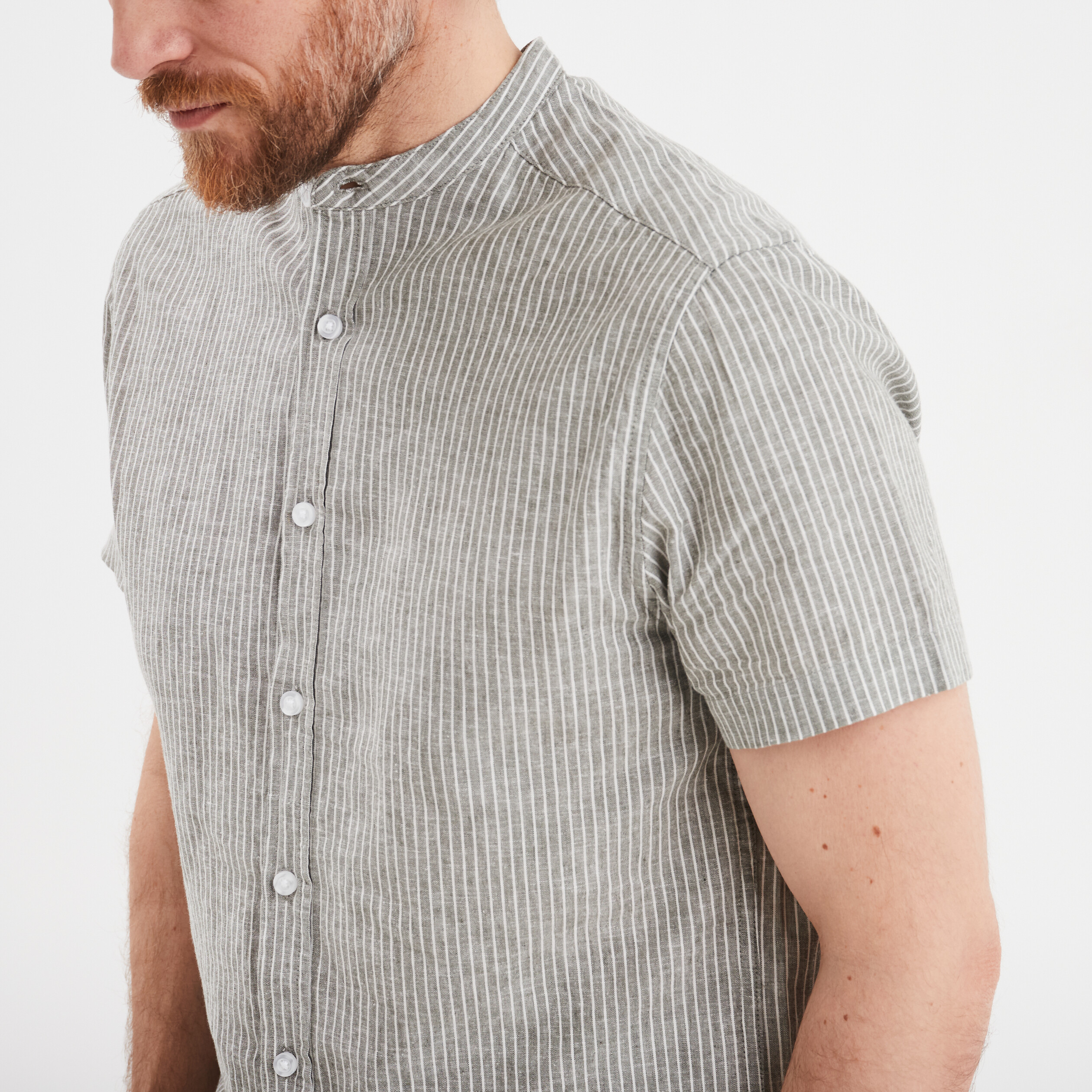 chemise col mao manches courtes vert kaki homme Chemise col mao manches courtes vert kaki homme