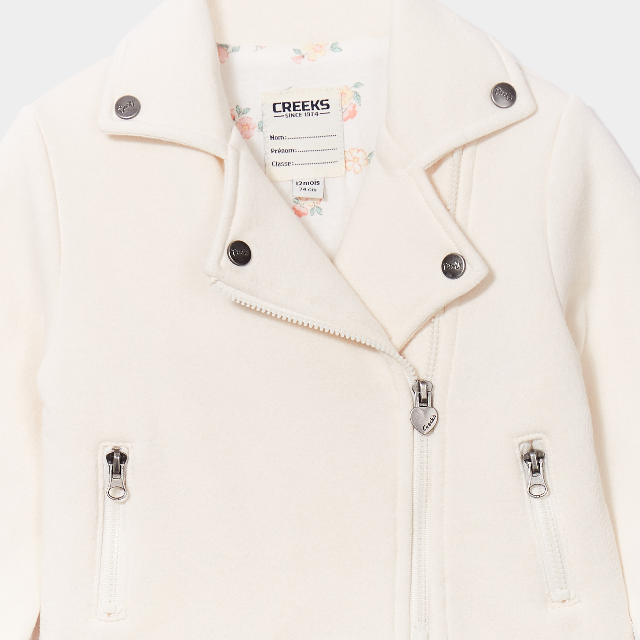Veste esprit biker droite ecru b&eacute;b&eacute; fille