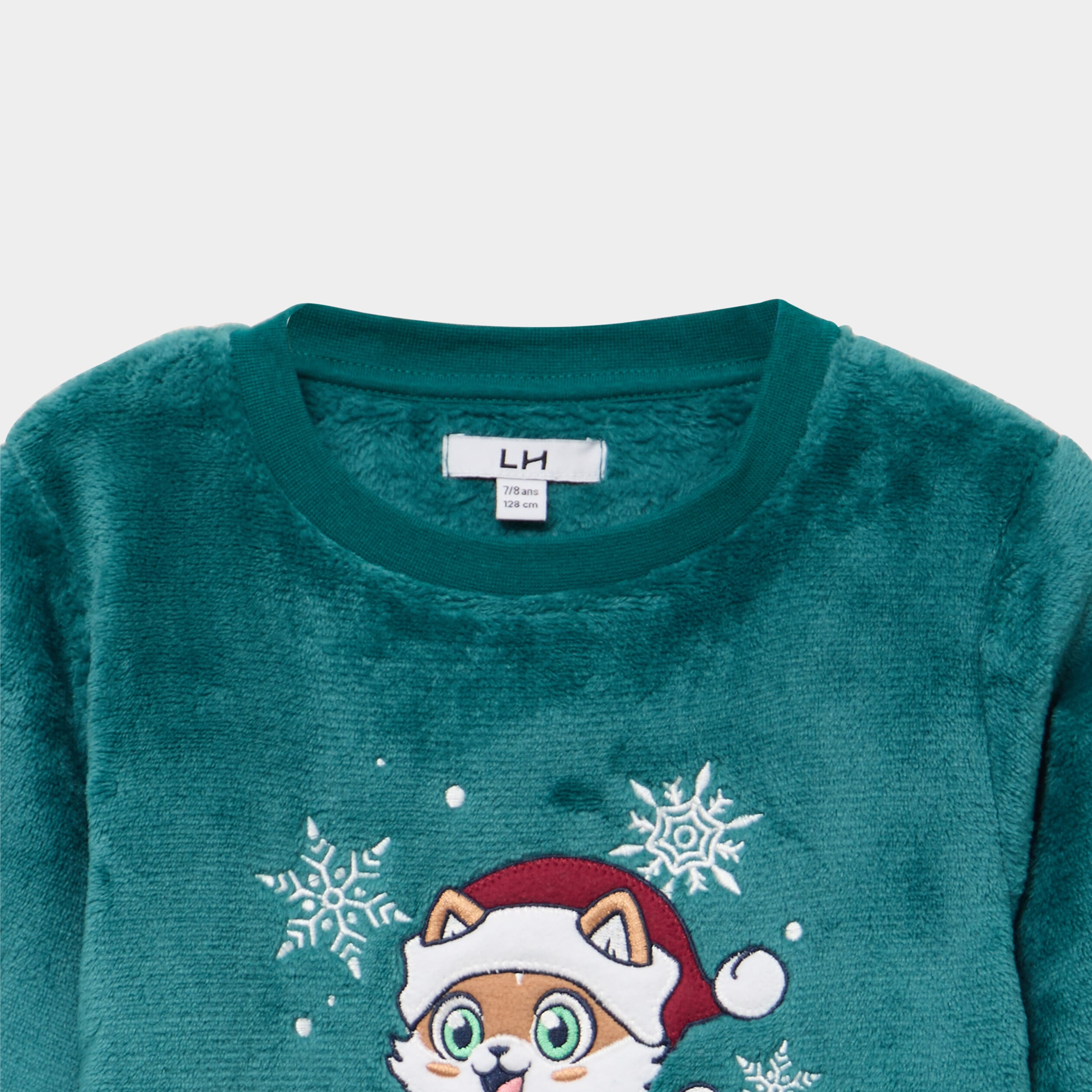 Ensemble pyjama t-shirt pantalon velours vert &eacute;meraude gar&ccedil;on