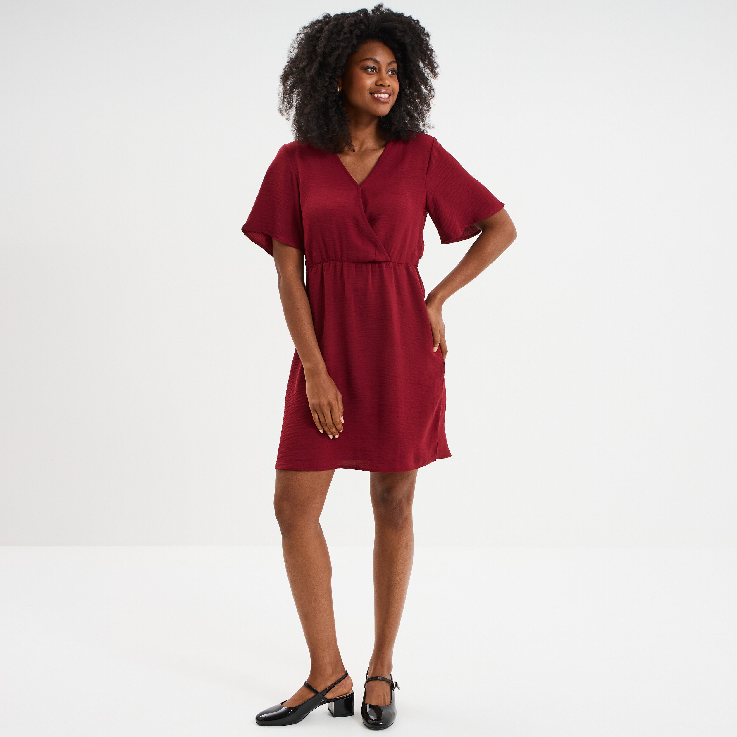 robe courte col cache coeur bordeaux femme Robe courte col cache-coeur bordeaux femme