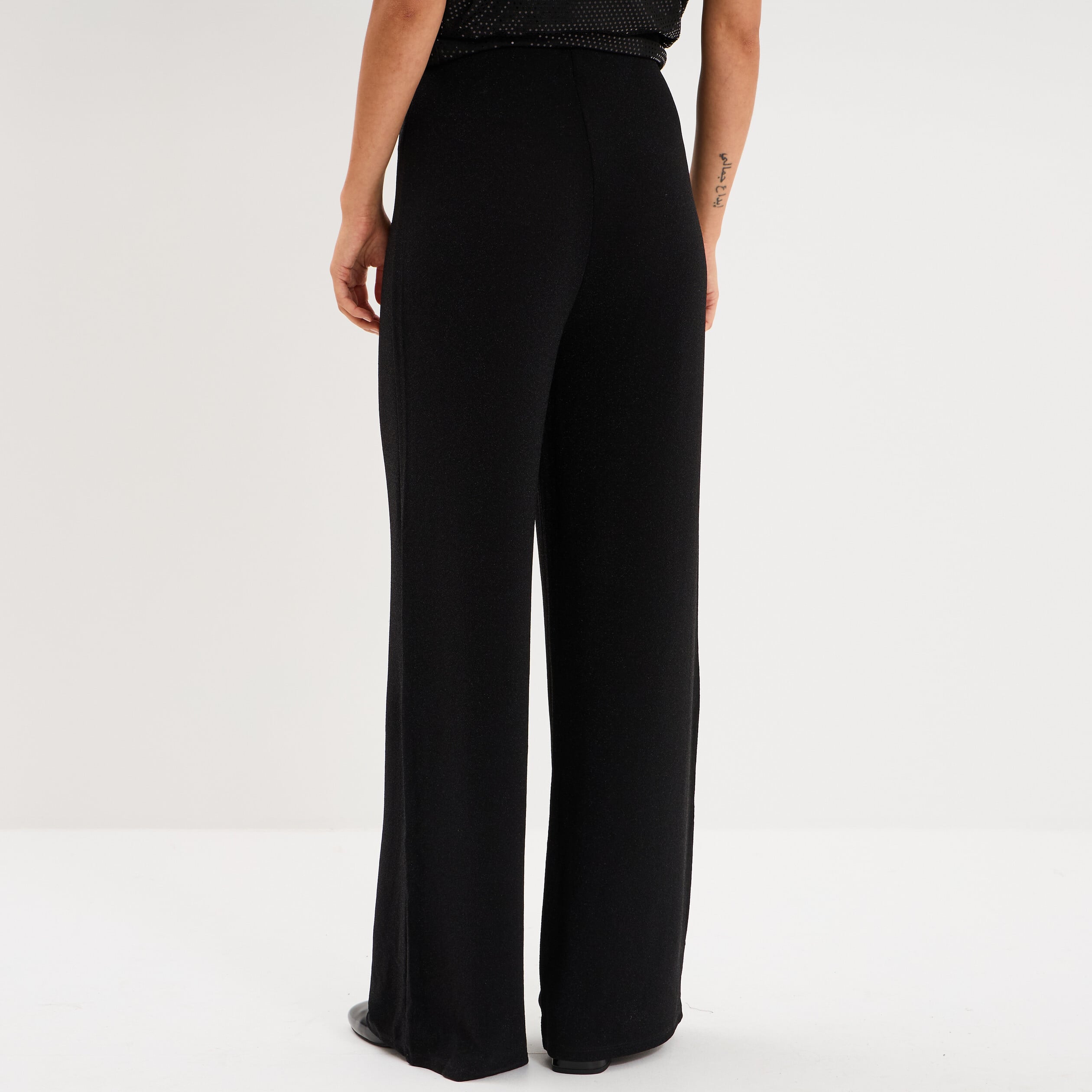 Pantalon large &agrave; paillettes noir femme
