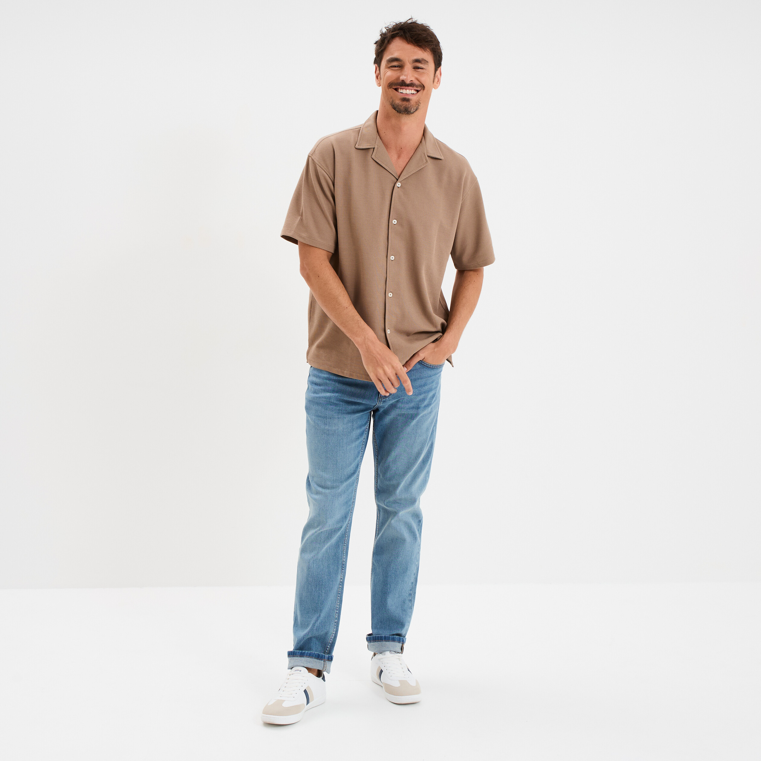 chemise col cubain manches courtes taupe homme Chemise col cubain manches courtes taupe homme