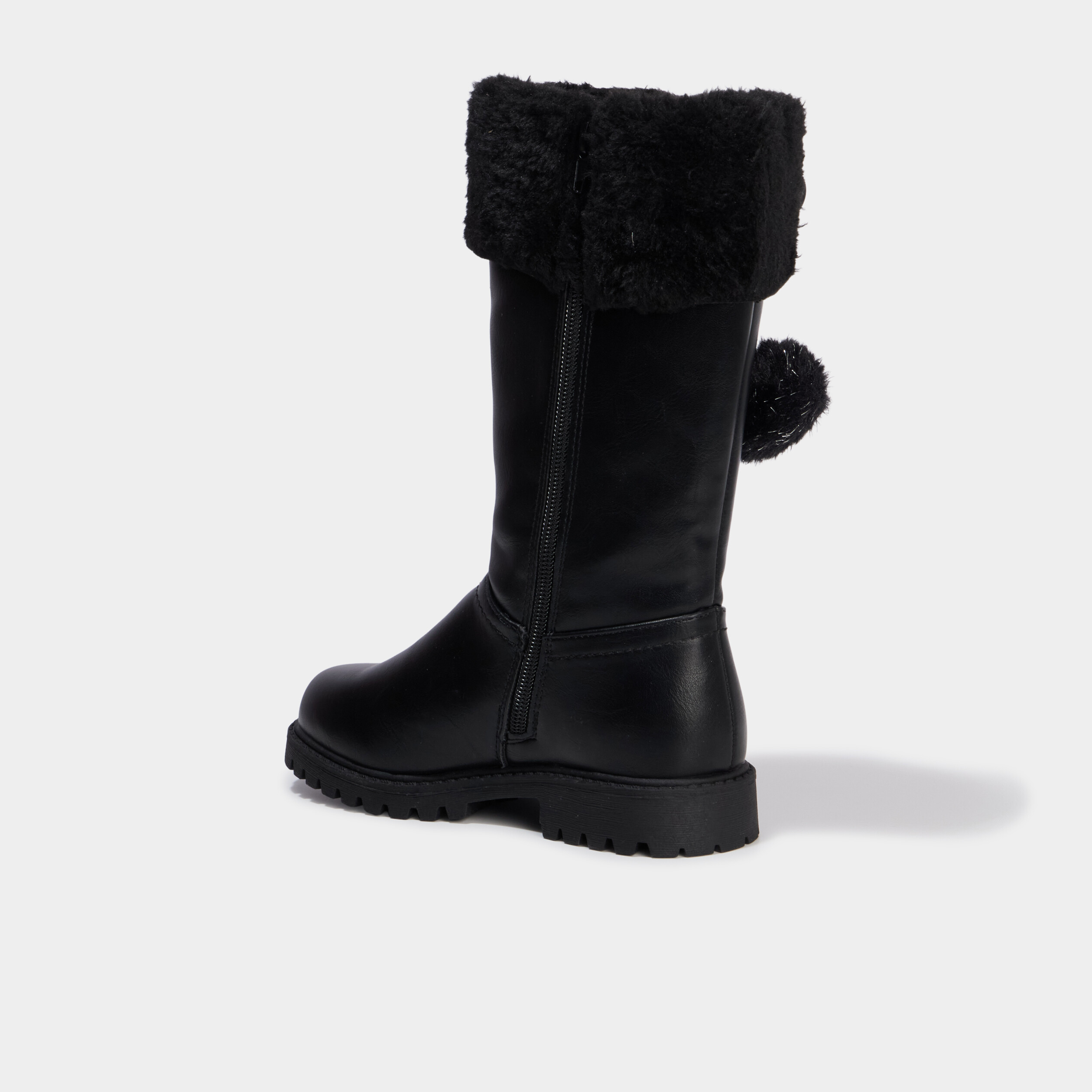 Bottes fourr&eacute;es &agrave; pompons noir fille