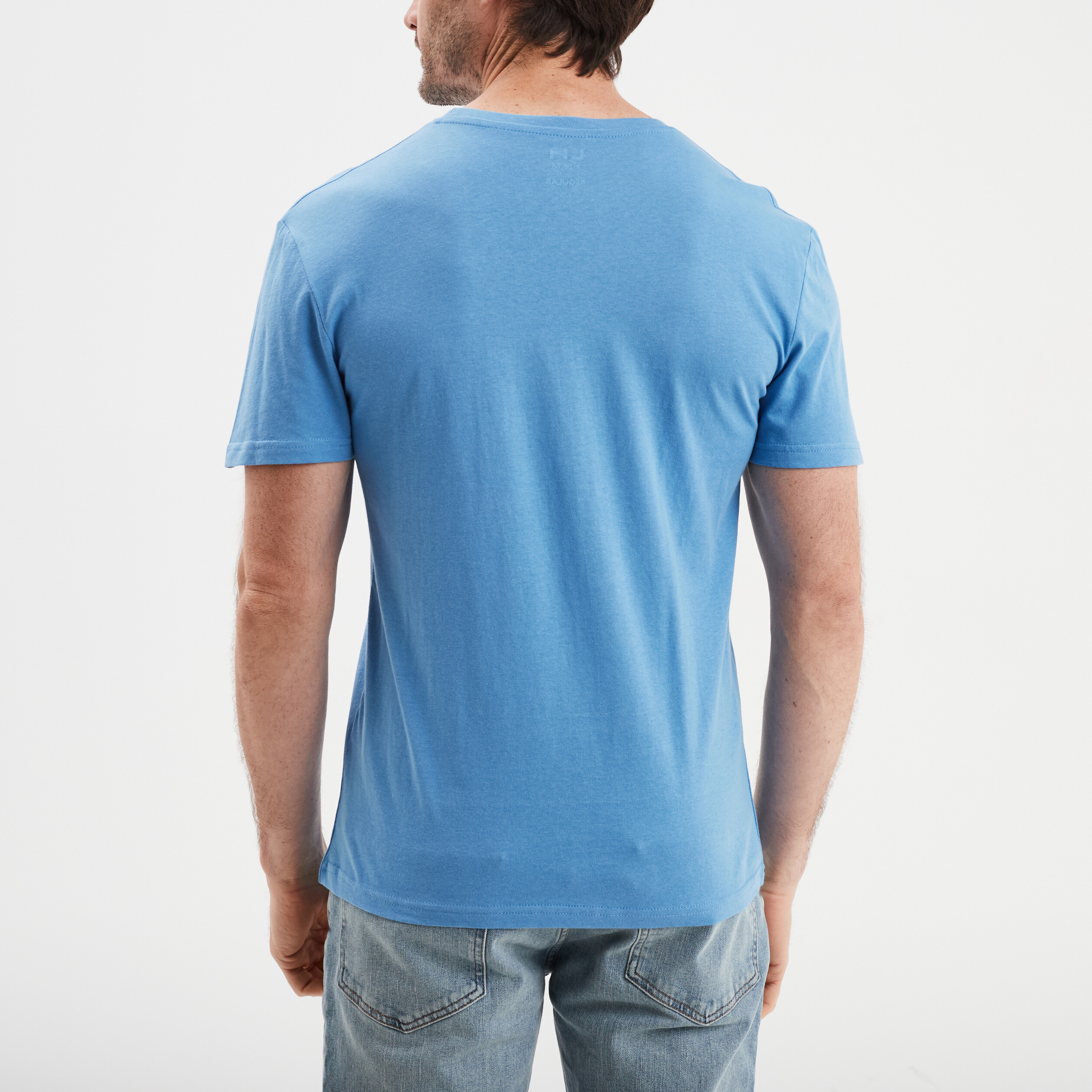 T-shirt droit en coton manches courtes bleu homme
