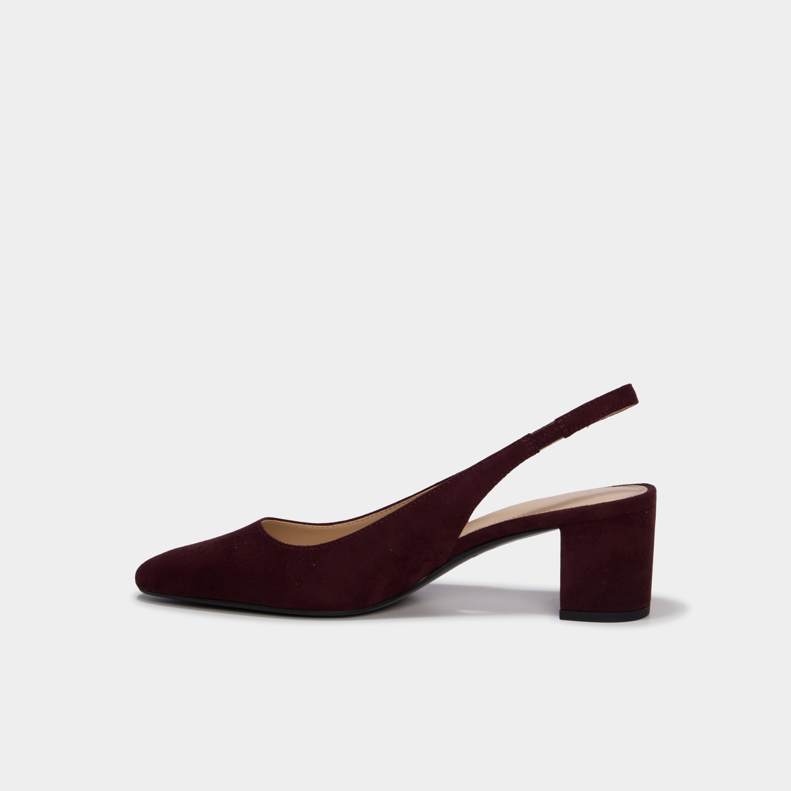 Escarpin slingback talon bloc su&eacute;dine bordeaux femme