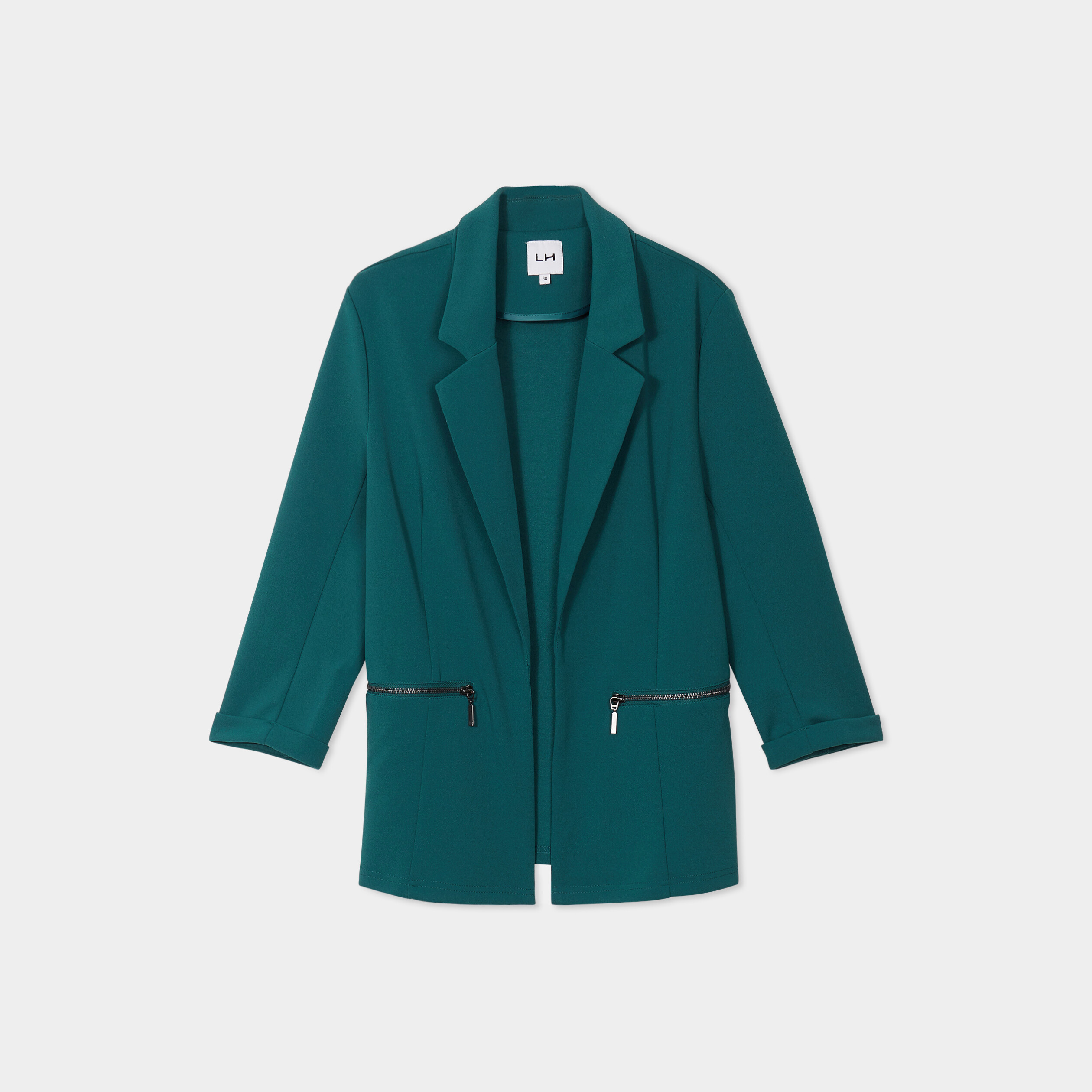 Veste blazer cintre manches 3 4 vert canard femme