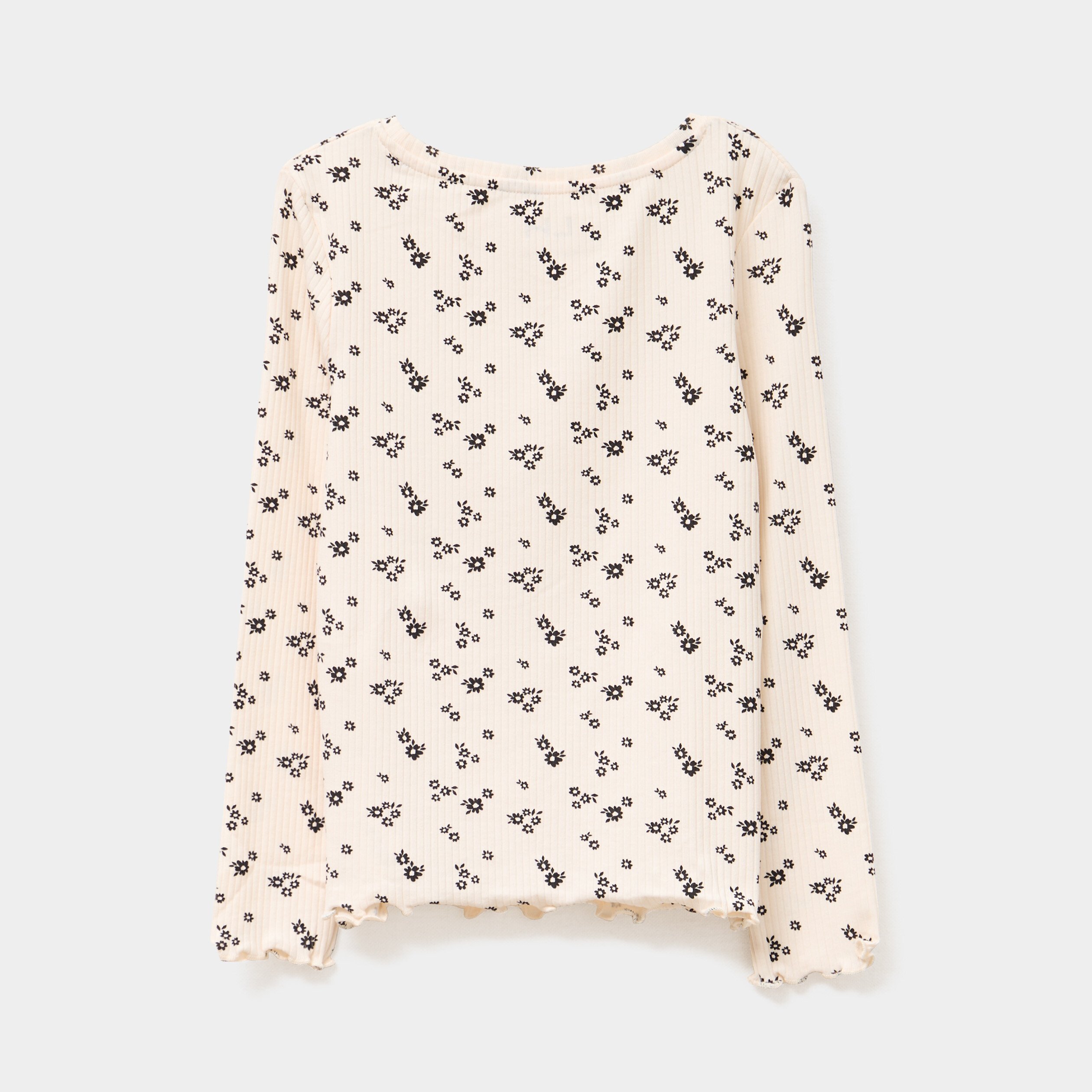 t shirt cotele manches longues coton beige fille T-shirt côtelé manches longues coton beige fille
