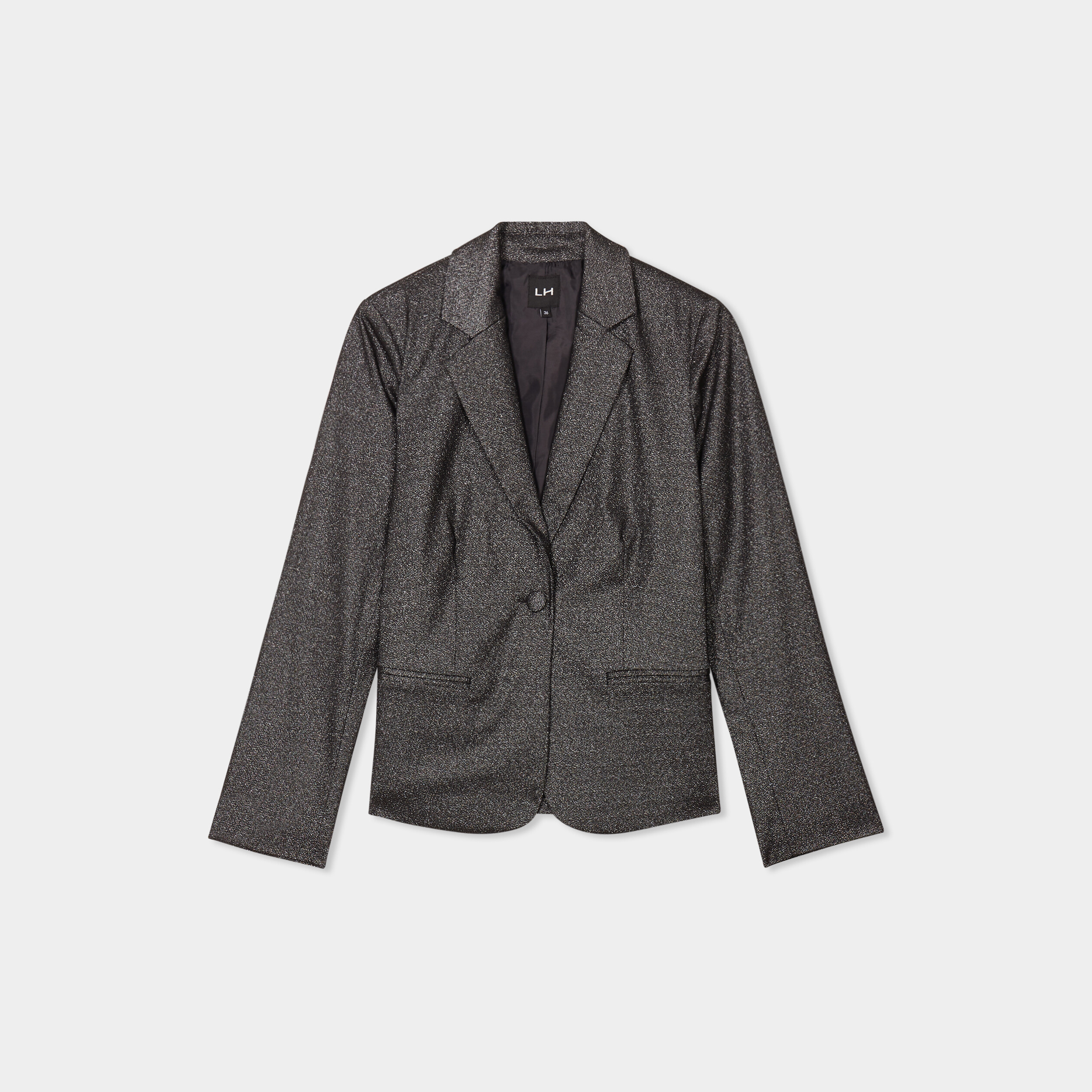 veste blazer coupe droite courte gris argent femme Veste blazer coupe droite courte gris argent femme