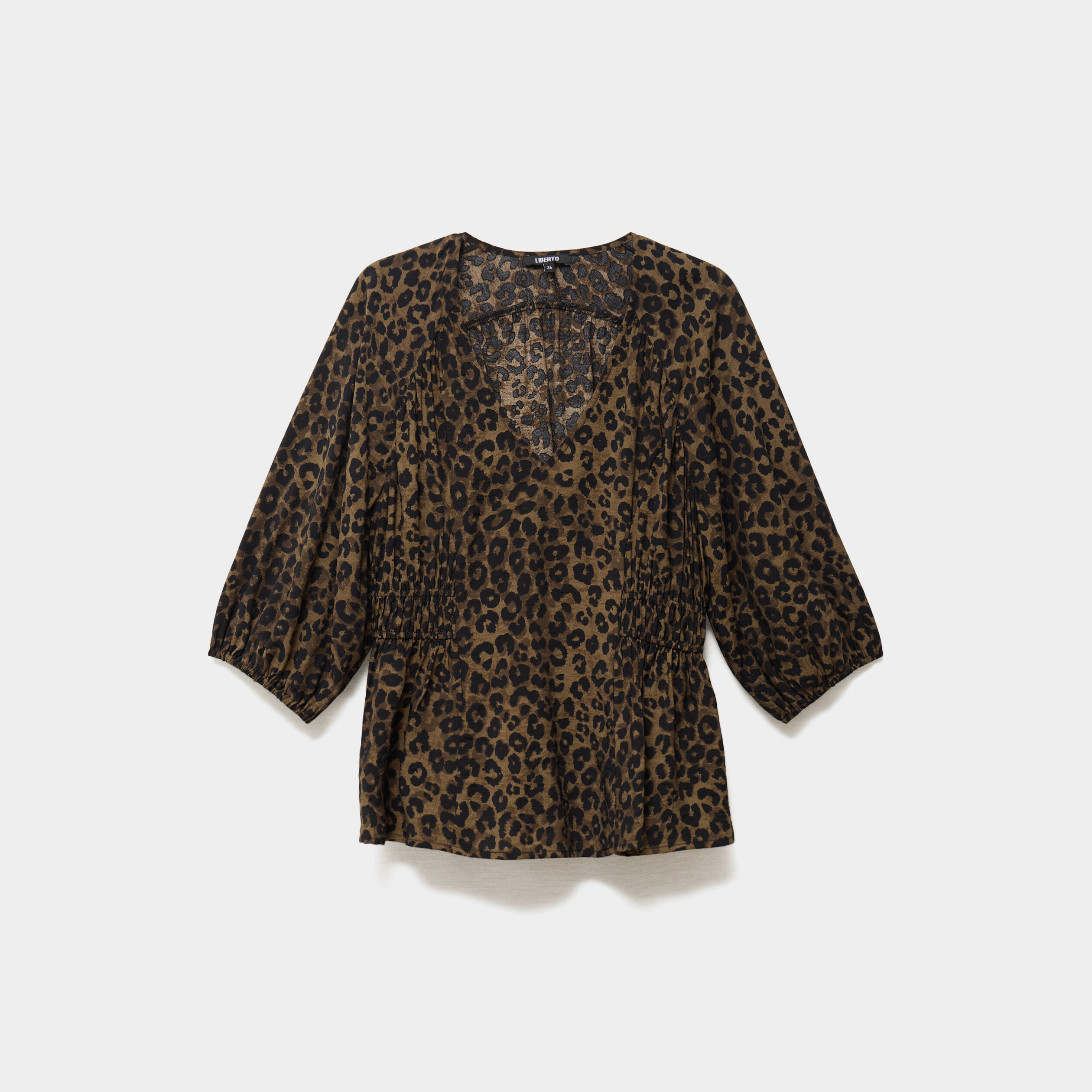 Blouse oversize &eacute;lastiqu&eacute;e manches 3/4 vert kaki femme