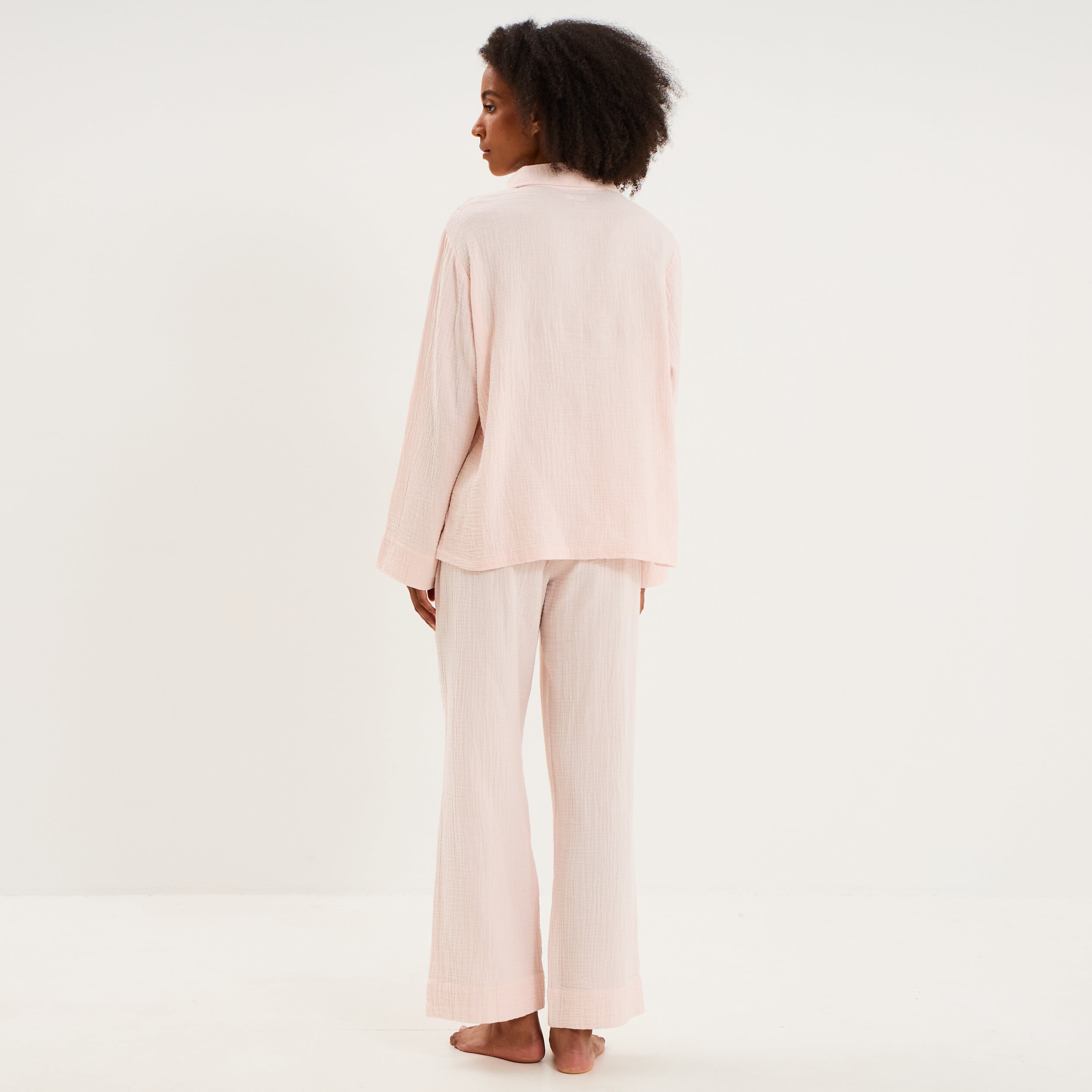 Ensemble pyjama chemise gaze de coton rose clair femme