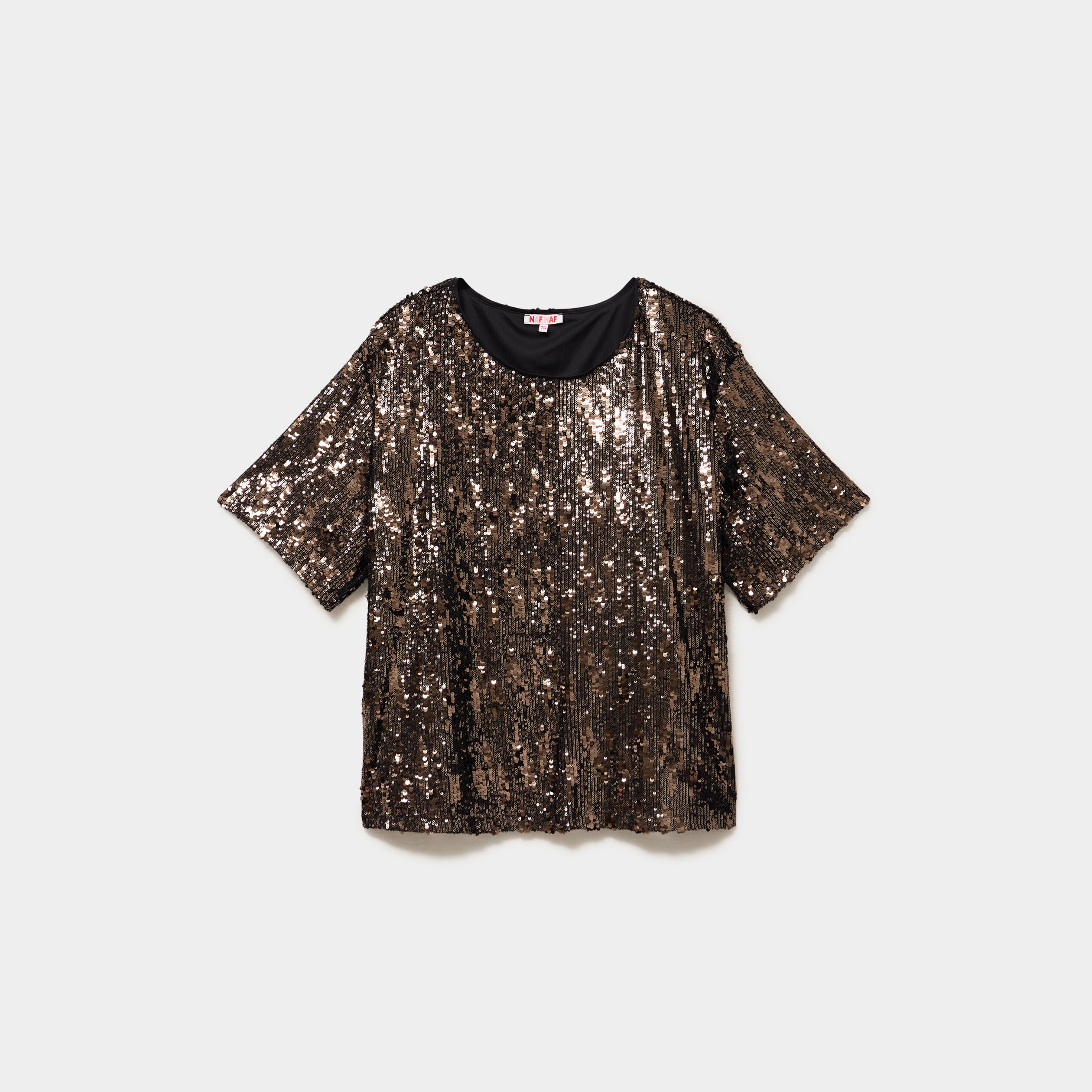 T-shirt sequins manches courtes loose couleur cuivre femme grande taille