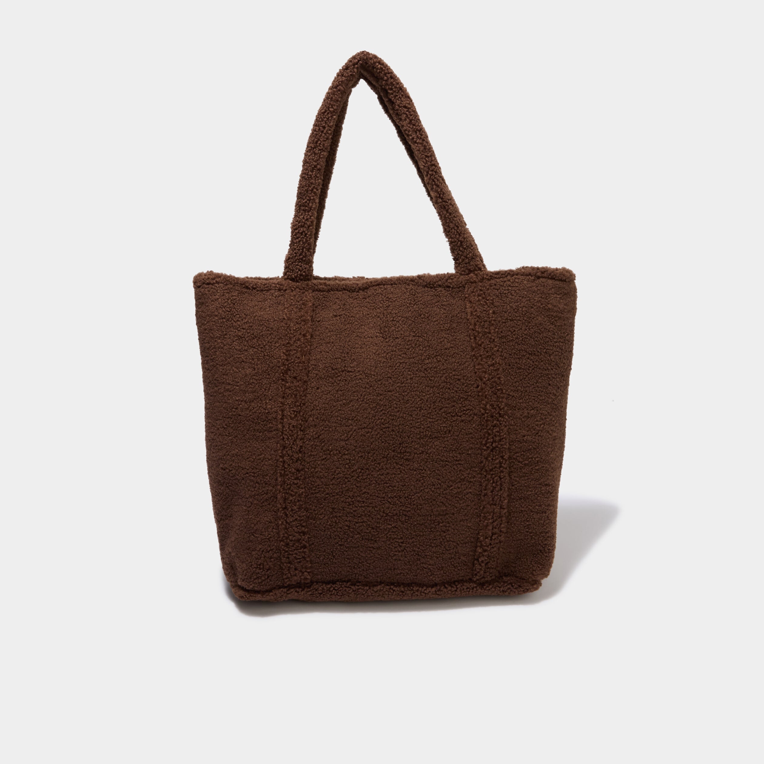 Sac shopper effet polaire marron fonc&eacute; femme