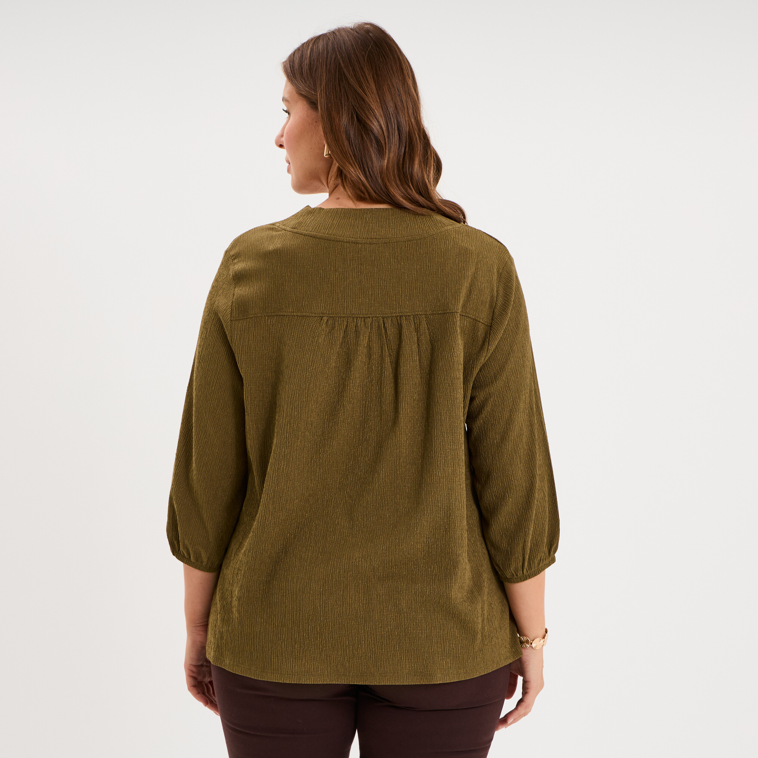 Blouse oversize manches 3/4 et col en V beige femme grande taille
