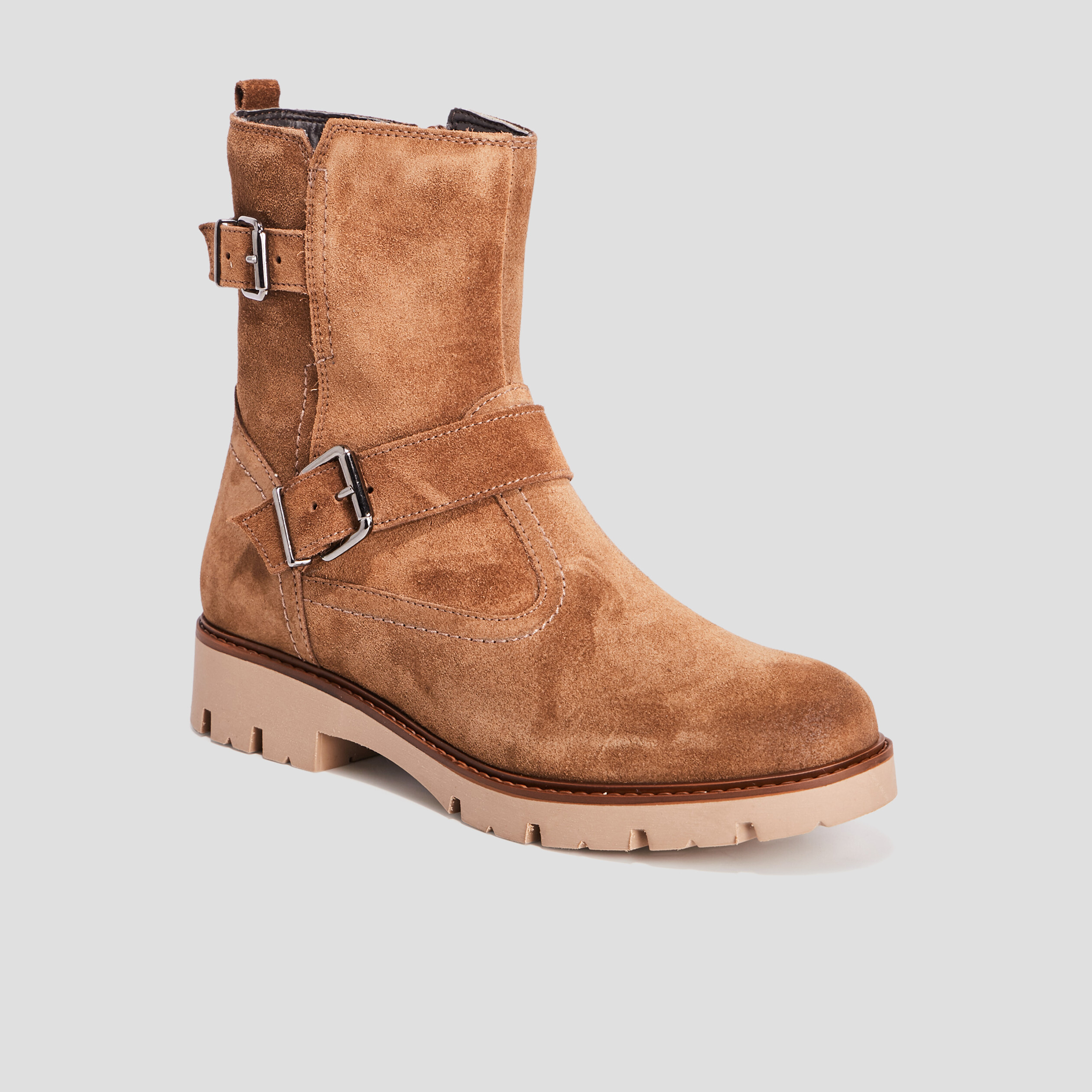 bottines en cuir aspect suedine camel fille Bottines en cuir aspect suédine camel fille