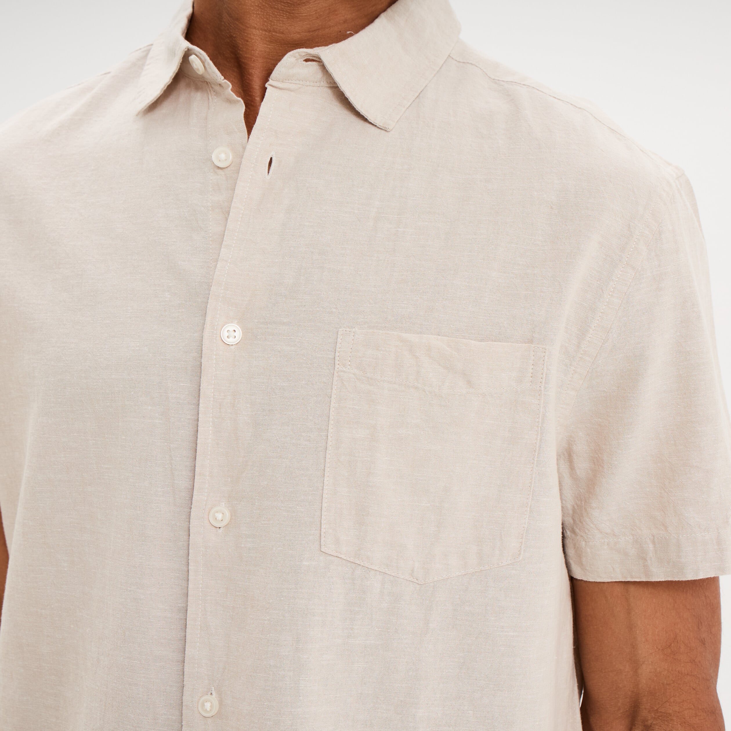 Chemise manches courtes lin m&eacute;lang&eacute; gris clair homme