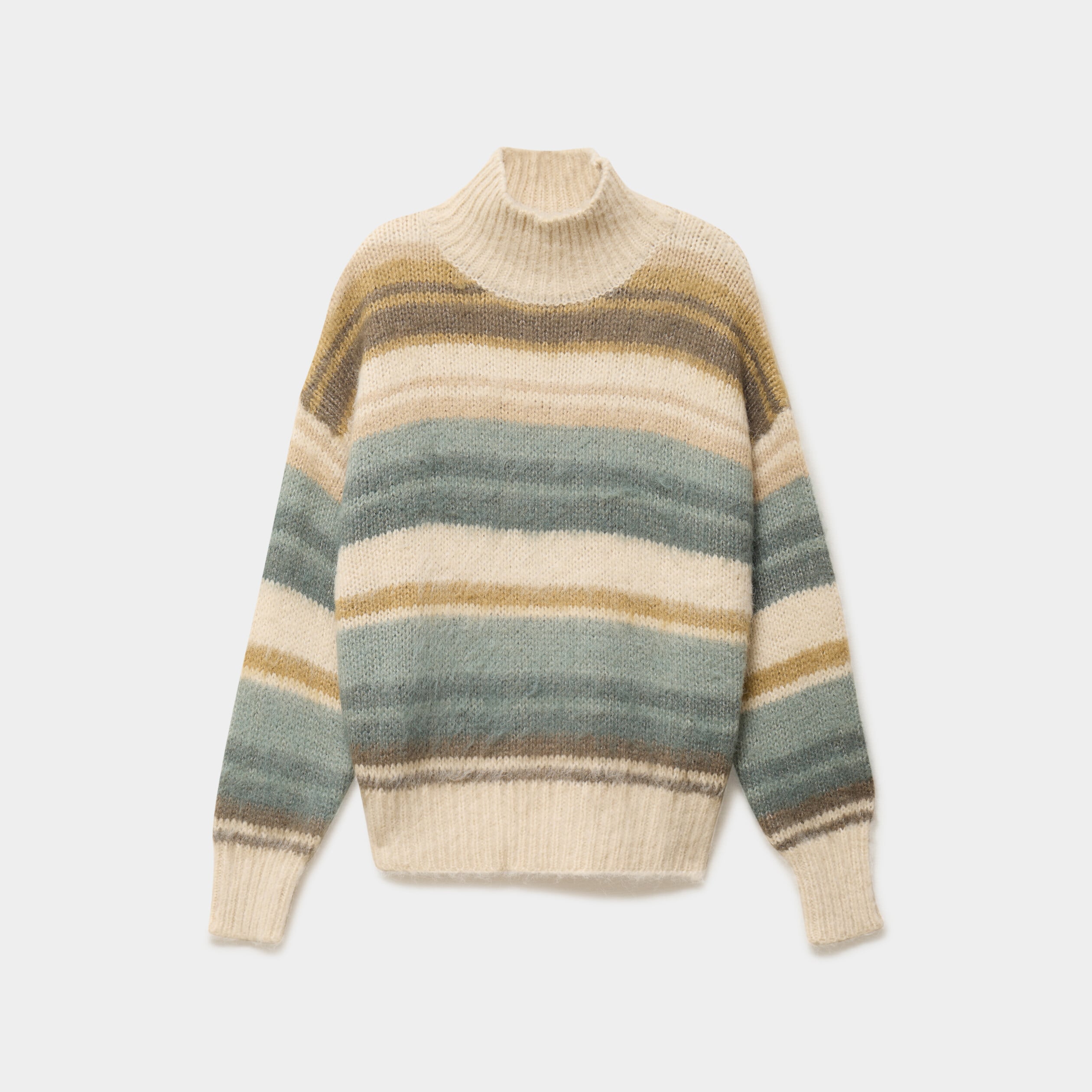 Pull col montant manches longues vert olive femme