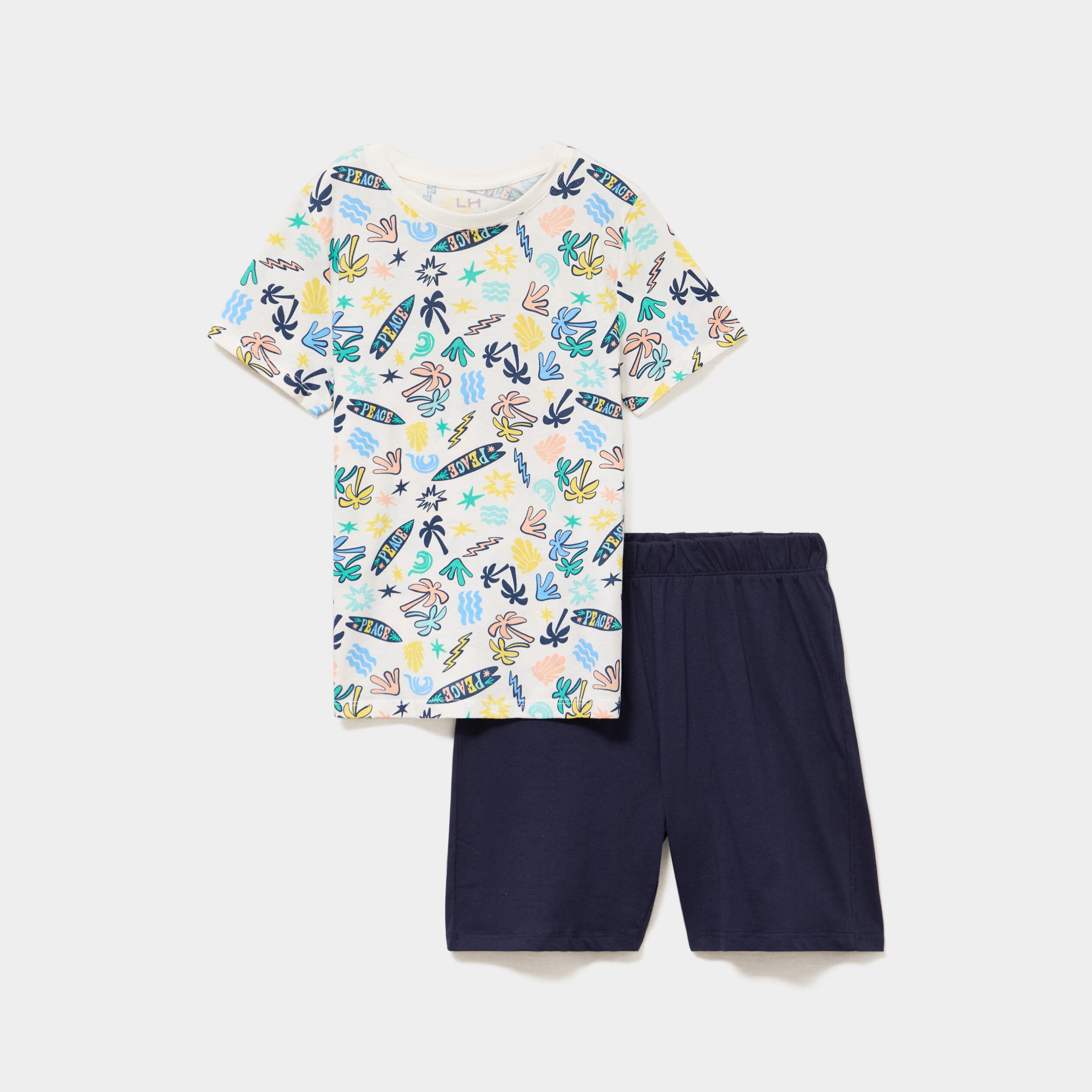 Ensemble pyjama short t-shirt en coton ecru gar&ccedil;on