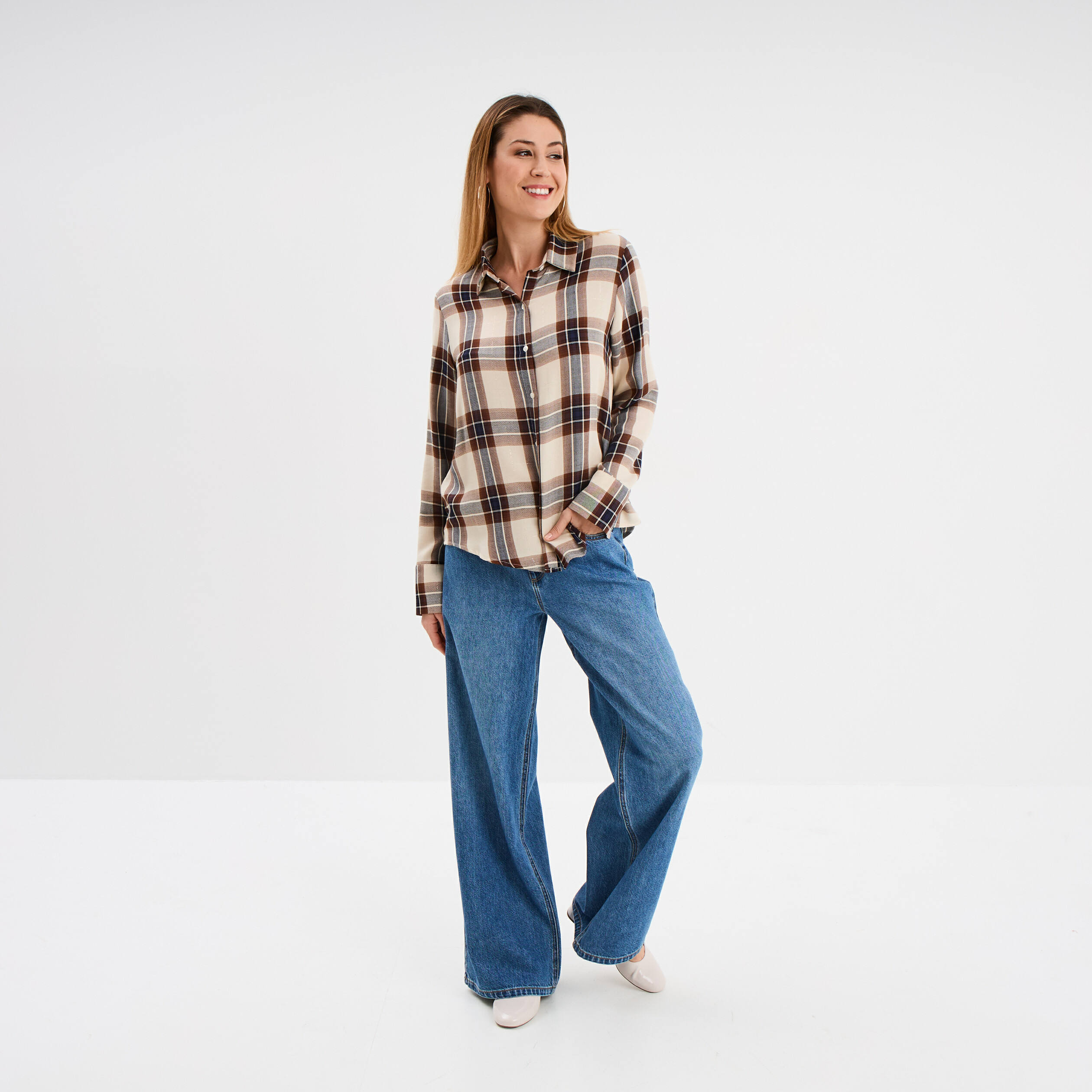 Sweat Oversize Femme Pact – Taille XS – Beige/marron – Col Haut – Coton
