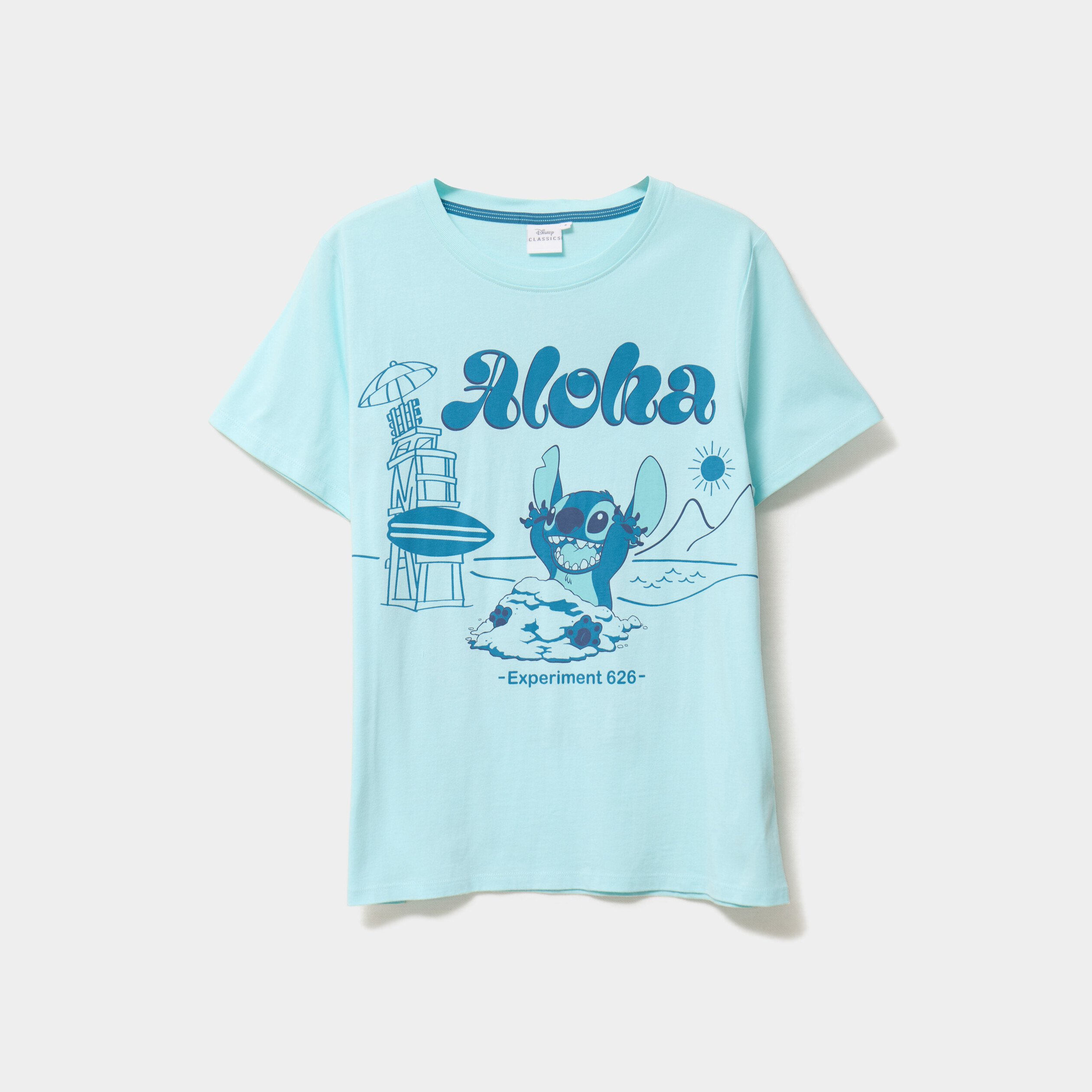 T-shirt manches courtes coton Stitch bleu turquoise femme