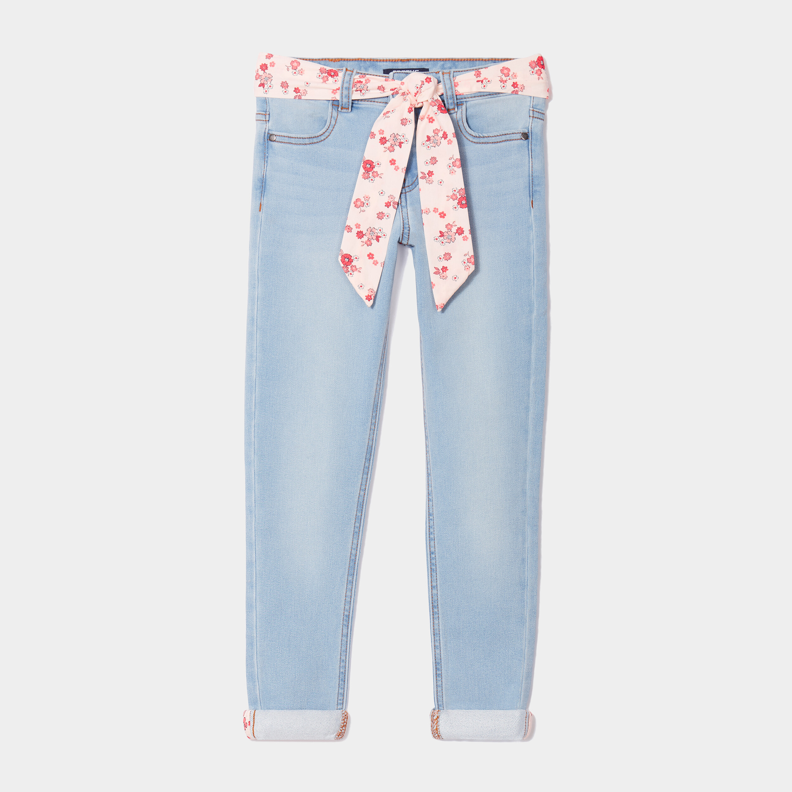 jeans type skinny avec ceinture foulard denim double stone fille Jeans type skinny avec ceinture foulard denim double stone fille