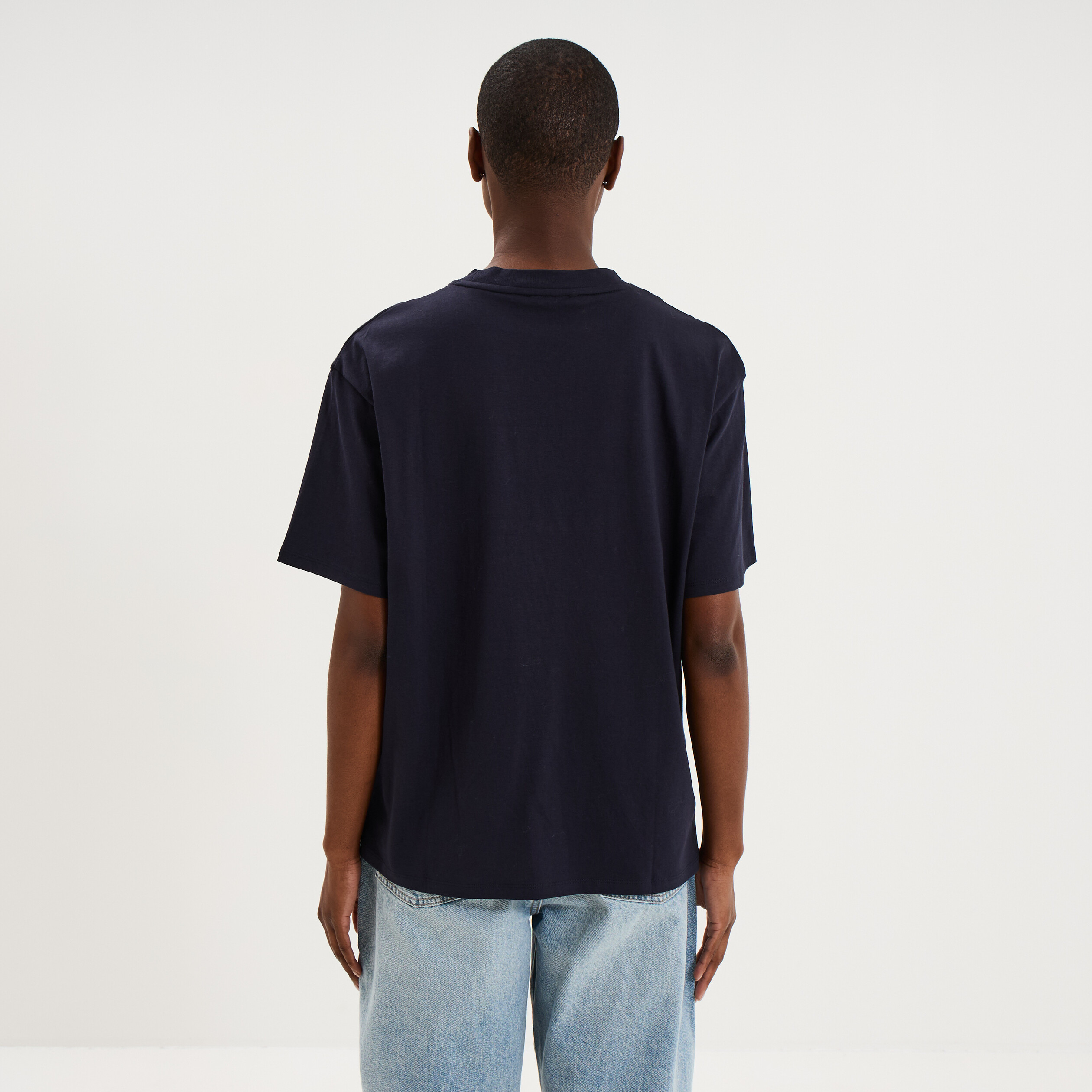 T-shirt oversize manches courtes coton bleu fonc&eacute; femme