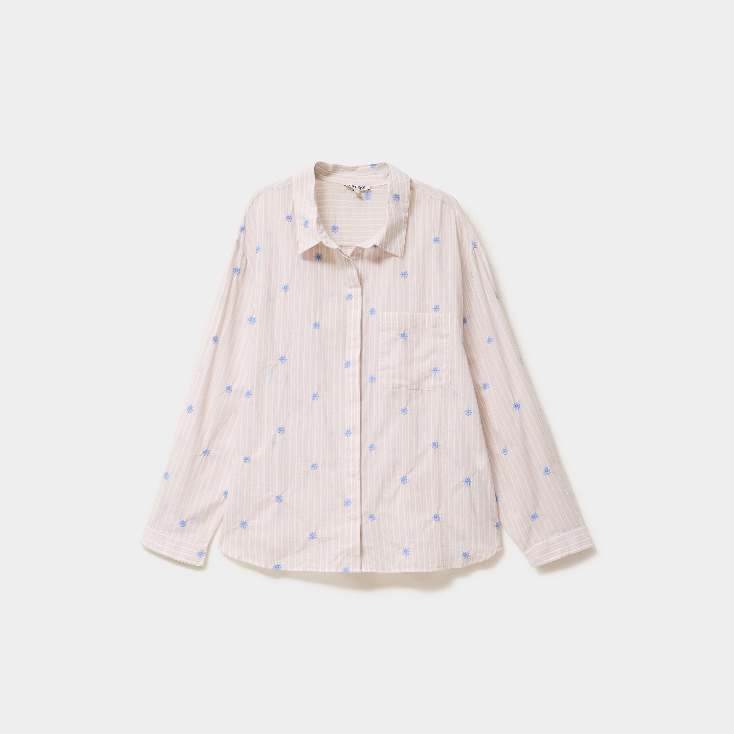 Chemise brod&eacute;e 1 poche manches longues sable femme grande taille
