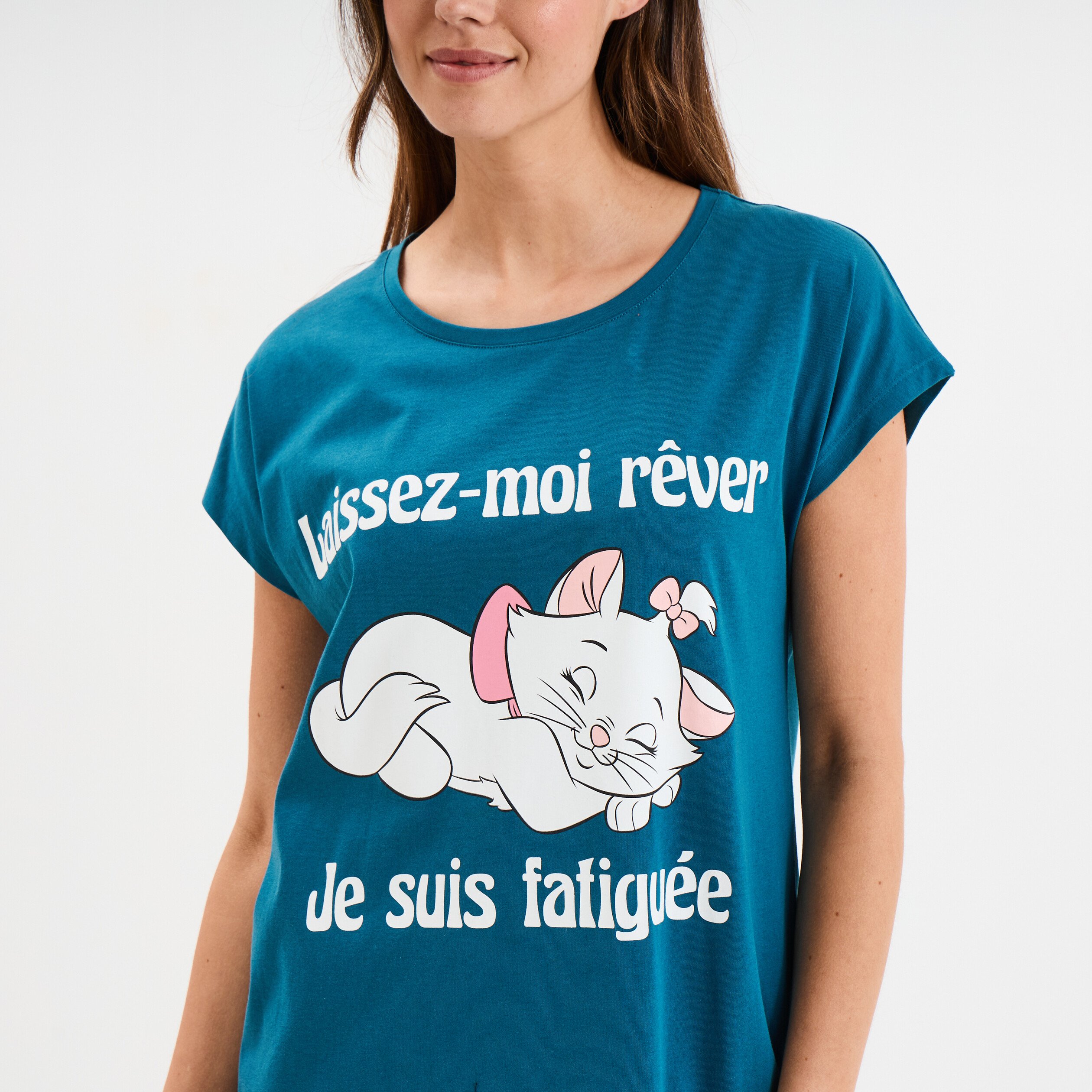 chemise de nuit coton aristochats marie bleu canard femme Chemise de nuit coton Aristochats Marie bleu canard femme