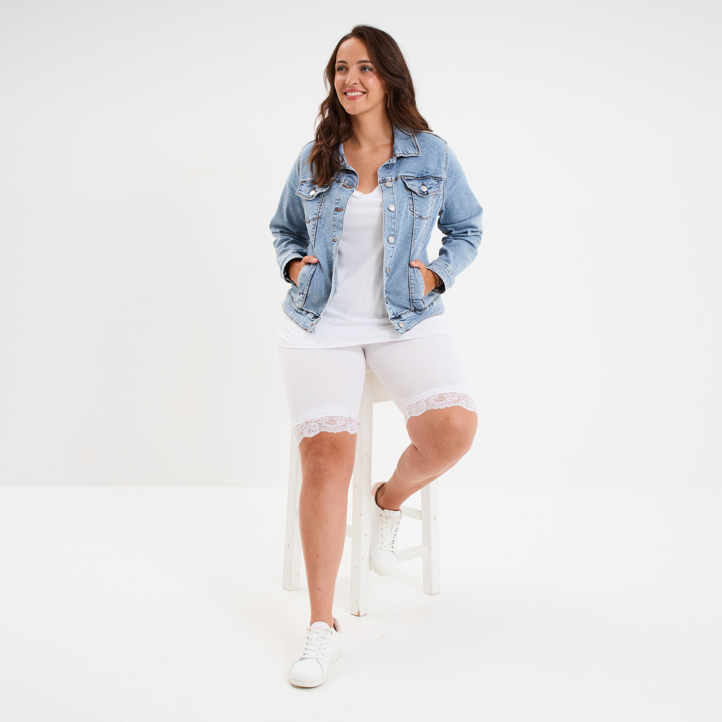 legging court cycliste a dentelle blanc femmegt Legging court cycliste à dentelle blanc femme grande taille