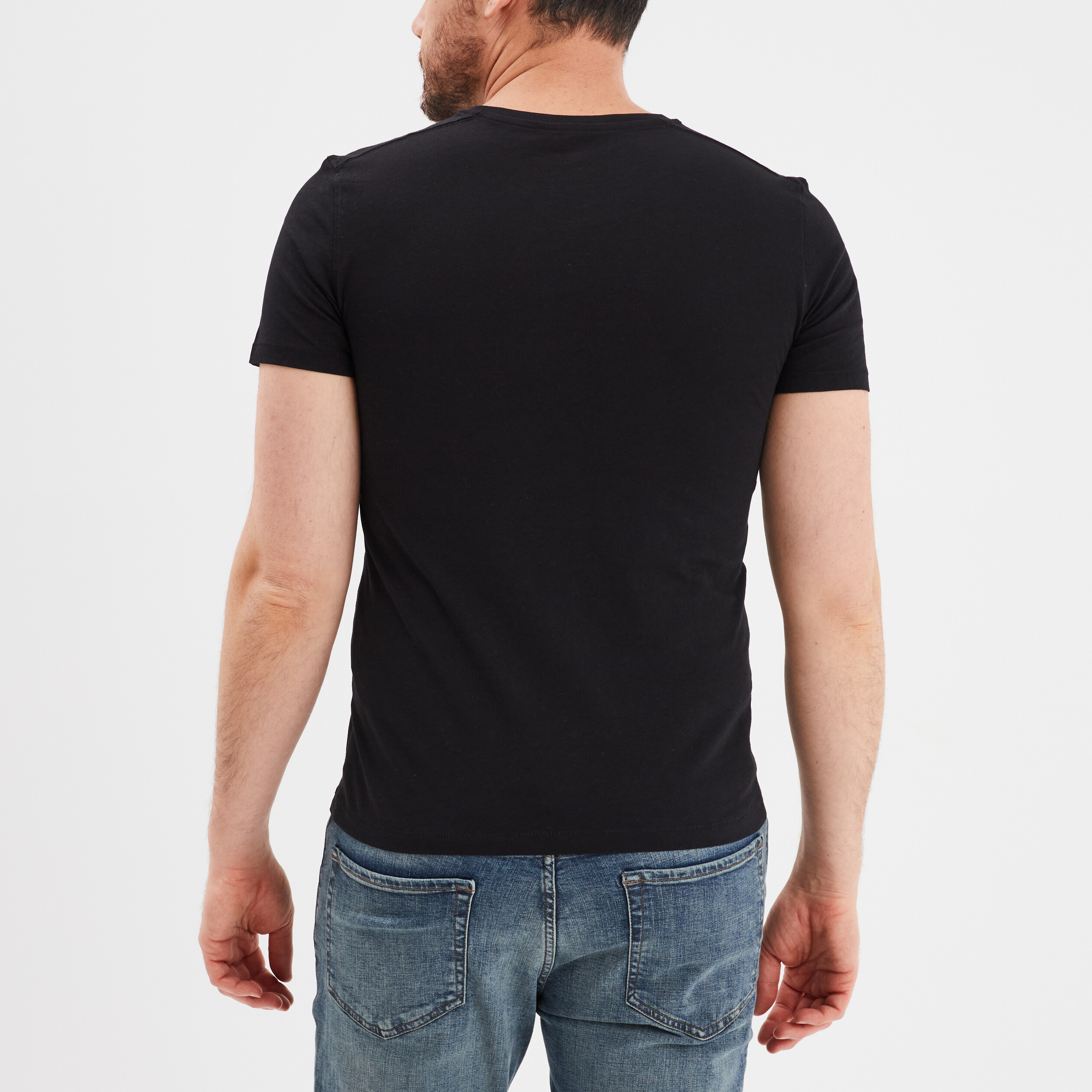 T-shirt manches courtes col tunisien noir homme