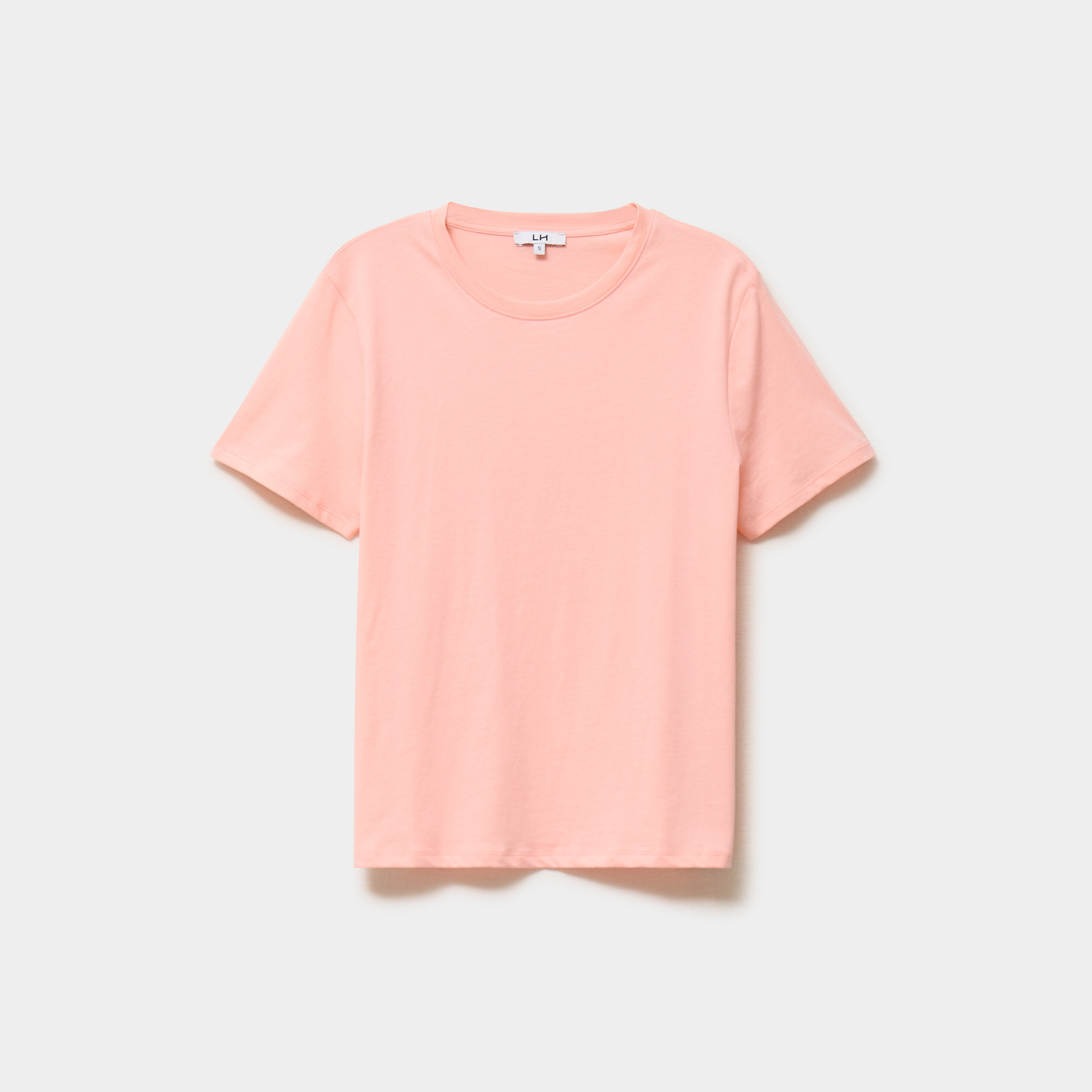 T-shirt col rond manches courtes coton rose poudr&eacute;e femme